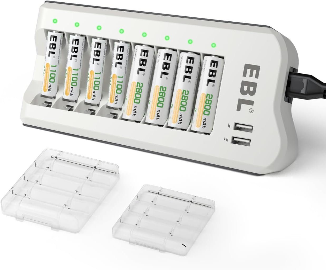 EBL LED Akku ladegerät für 8 AA/AAA Akku mit Einzelschachtladun Akku-Ladestation (1-tlg., mit 4x 2800 mAh AA Akku und 4x 1100 mAh AA Akku)