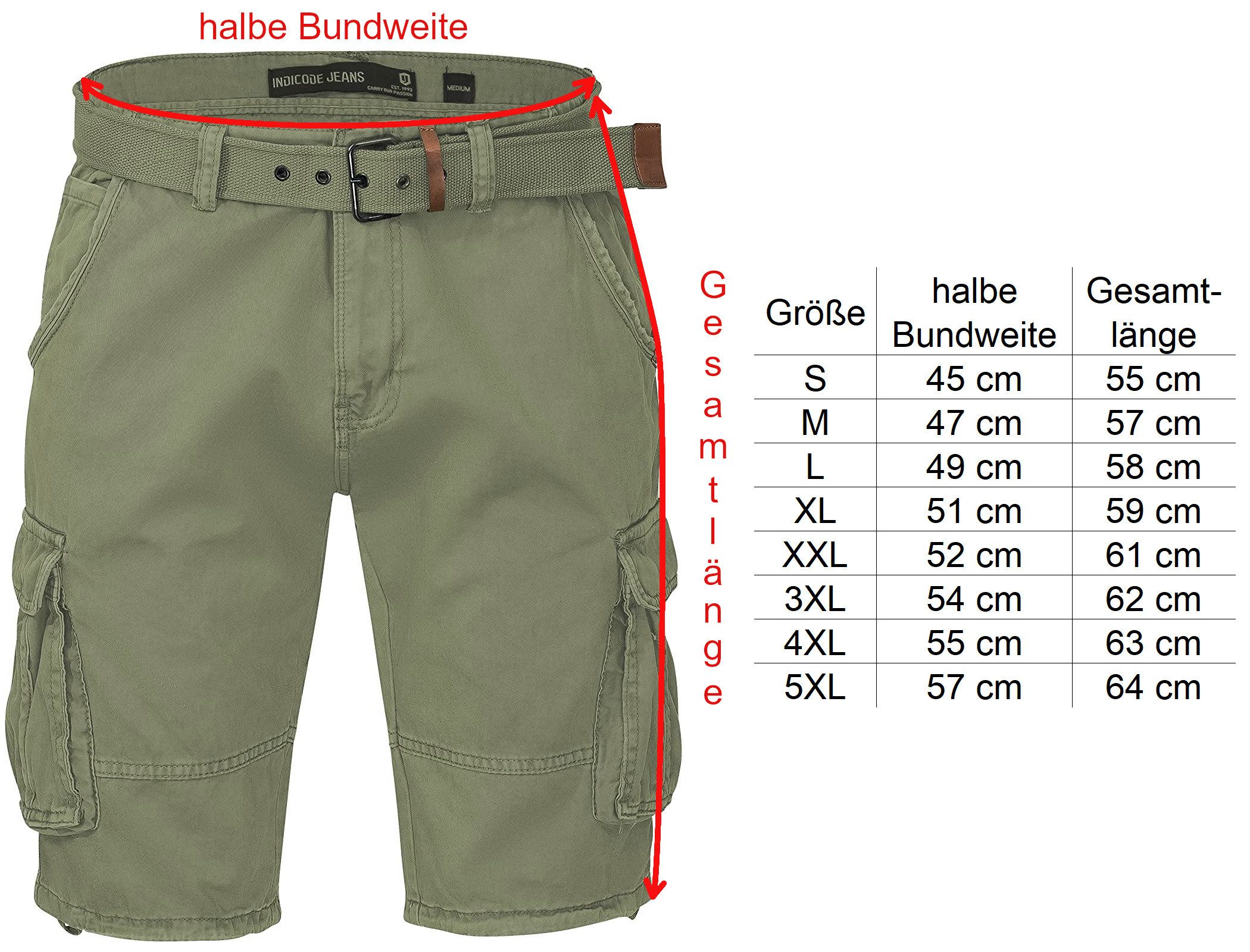 Indicode Cargoshorts Kjeld Herrencargoshorts mit 6 Taschen
