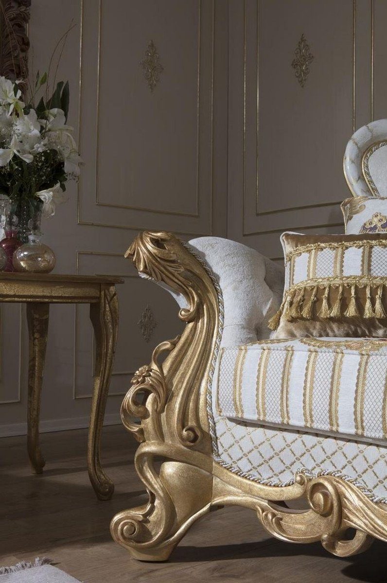 Padrino x Casa Gold Luxus Prunkvolle 108 elegantem Weiß Sofa Sofa - Sofa / mit 248 Barock H. Kissen x dekorativen cm - Barock 122 Wohnzimmer Möbel Muster und