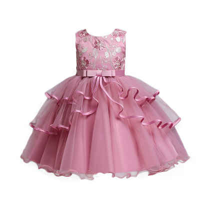 Gluckids Abendkleid Mädchen Prinzessin Kleid Spitze Partykleid Kinder Bestickt Brautkleid (1-tlg) Ärmellos Spitze Blumenmädchenkleid Hochzeit Tüllkleid Ballkleid