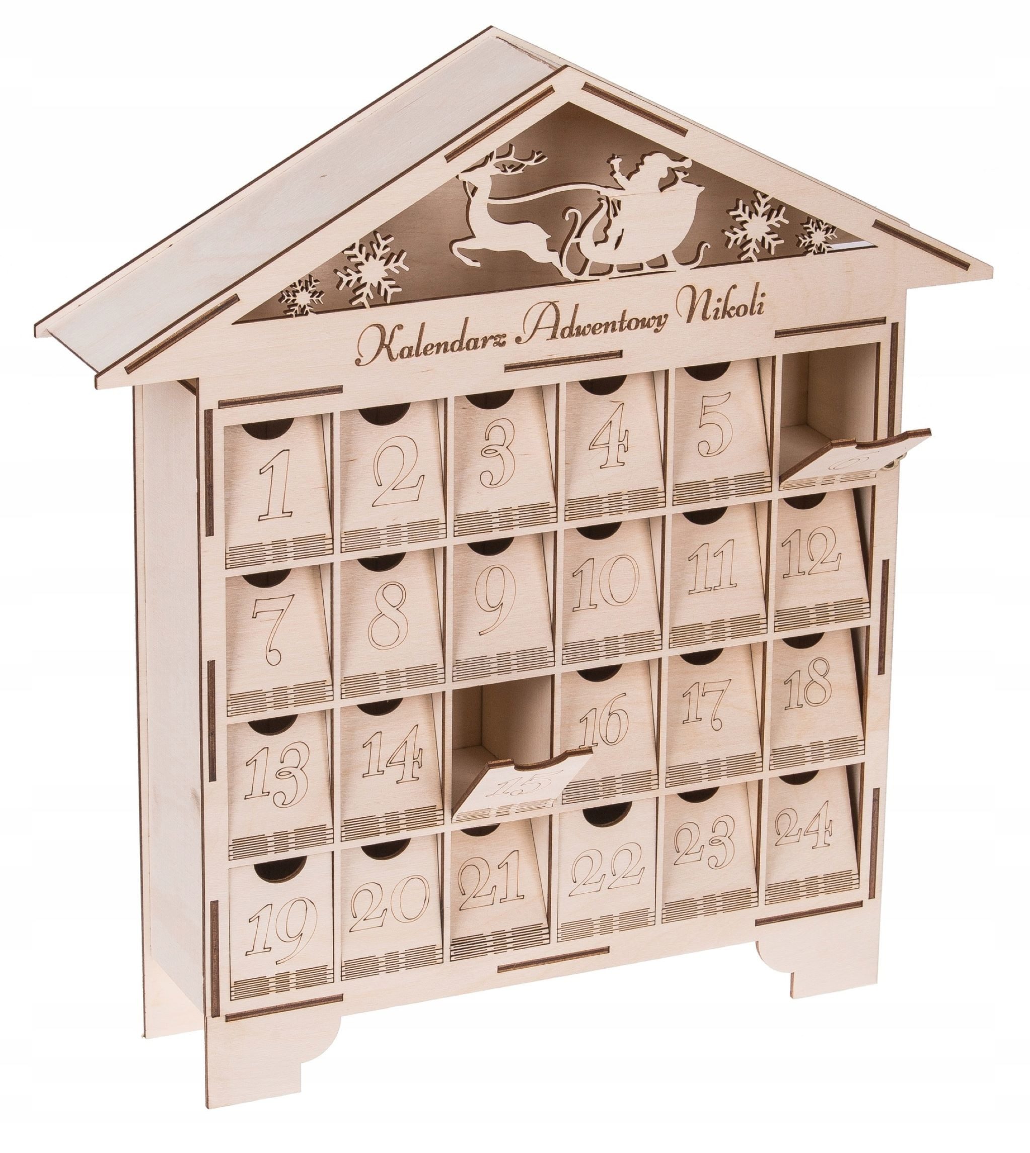 Festivalartikel Adventskalender Holz Adventskalender Haus mit personalisiertem Namen und 24 Schubladen