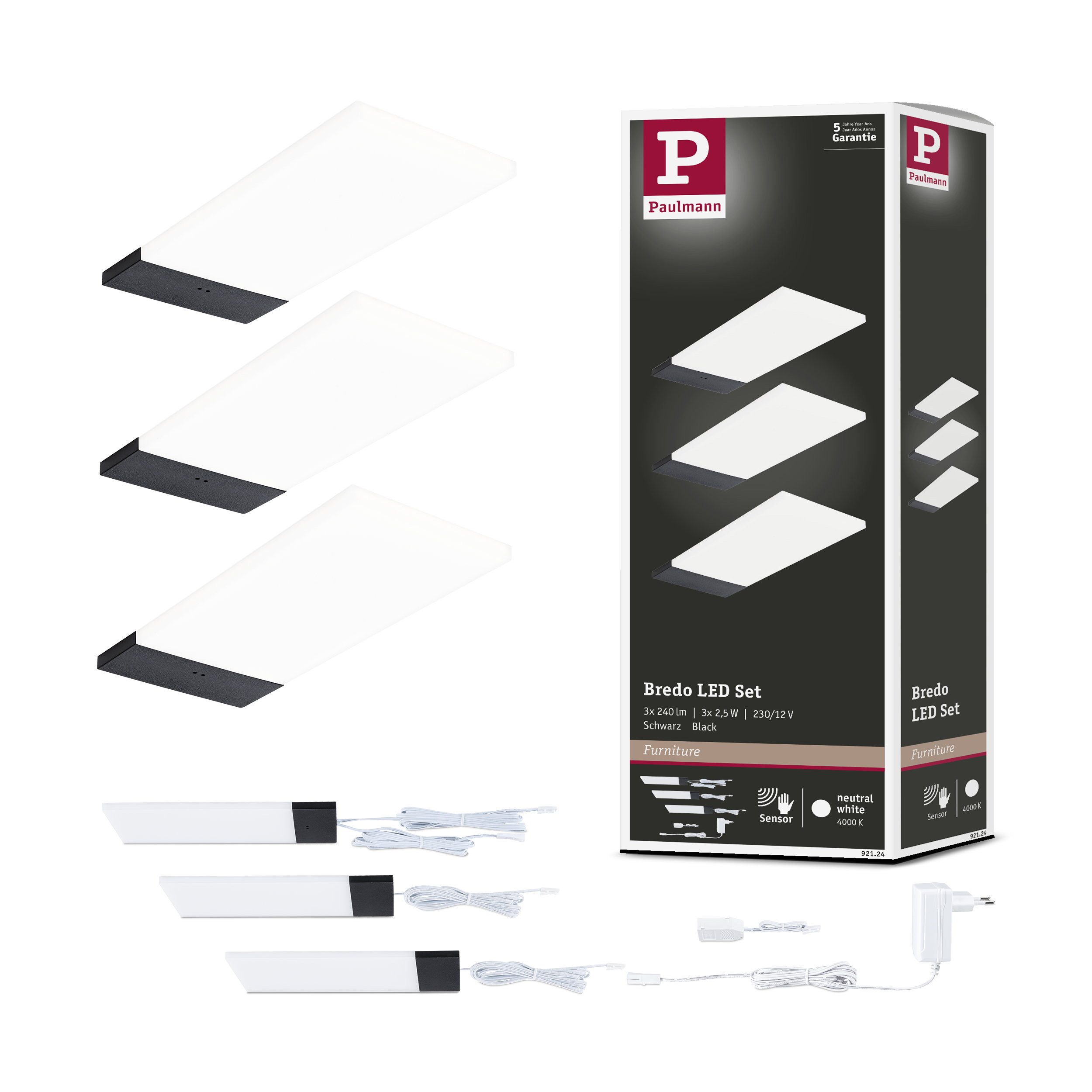Paulmann LED Unterbauleuchte LED Unterschrankleuchte Bredo Näherungsensor 3er-Set 3x2,5W 80x190 mm