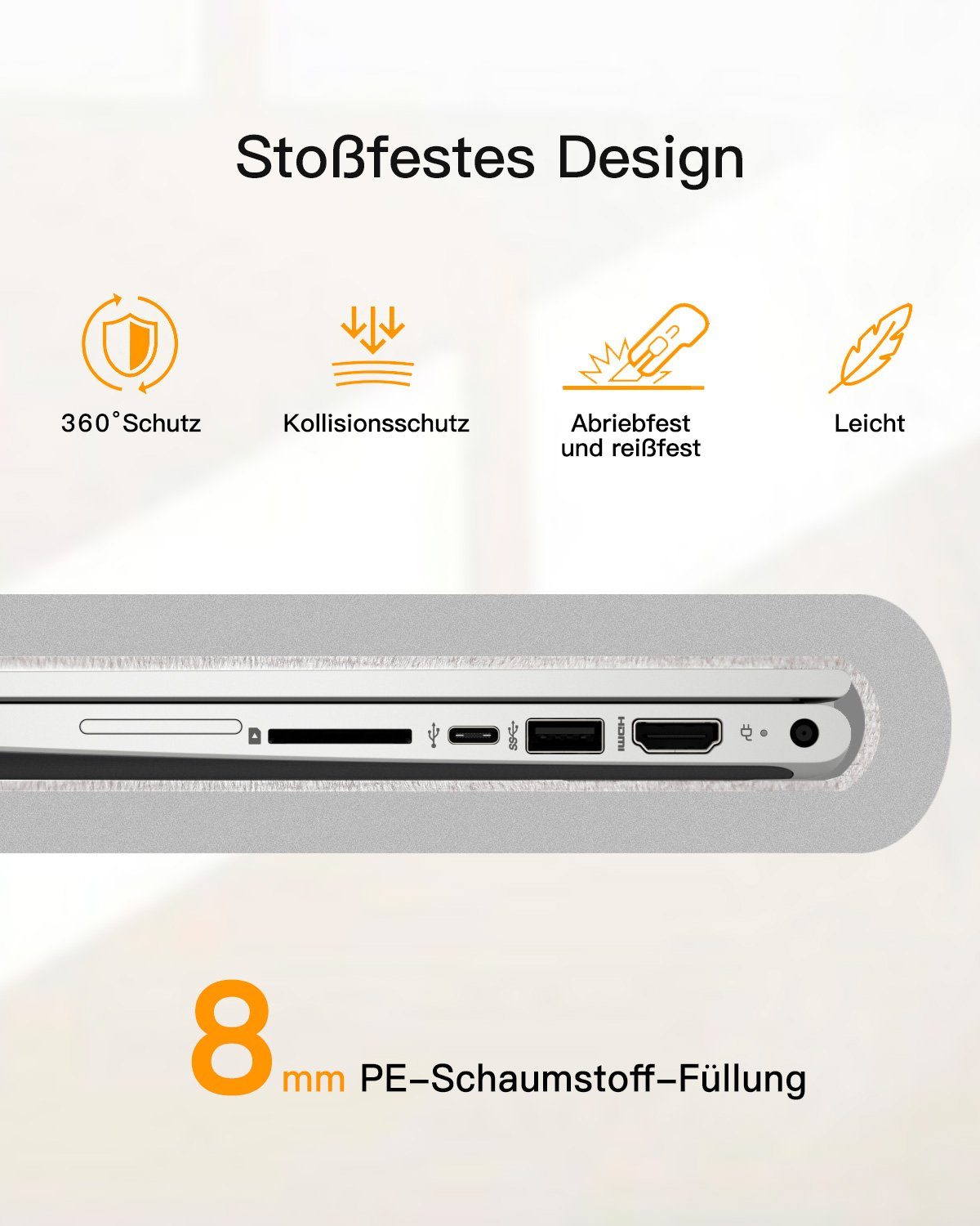 Inateck Laptop-Hülle Laptoptasche 14 Zoll Stoßfestes, für MacBook Air 15,3'' M5/M4/M3, Spritzwasserfest