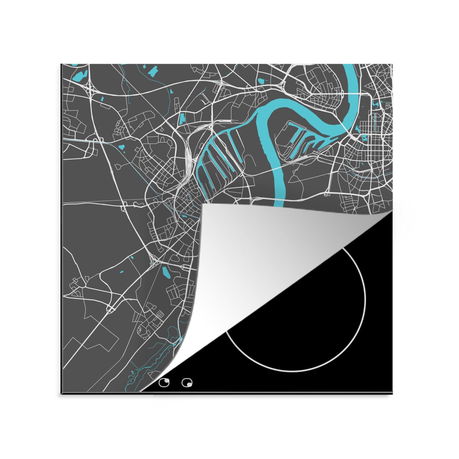 MuchoWow Herdblende-/Abdeckplatte Stadtplan - Karte - Neuss - Blau - Deutschland - Karte, Vinyl, (1 tlg), 78x78 cm, Ceranfeldabdeckung, Arbeitsplatte für küche