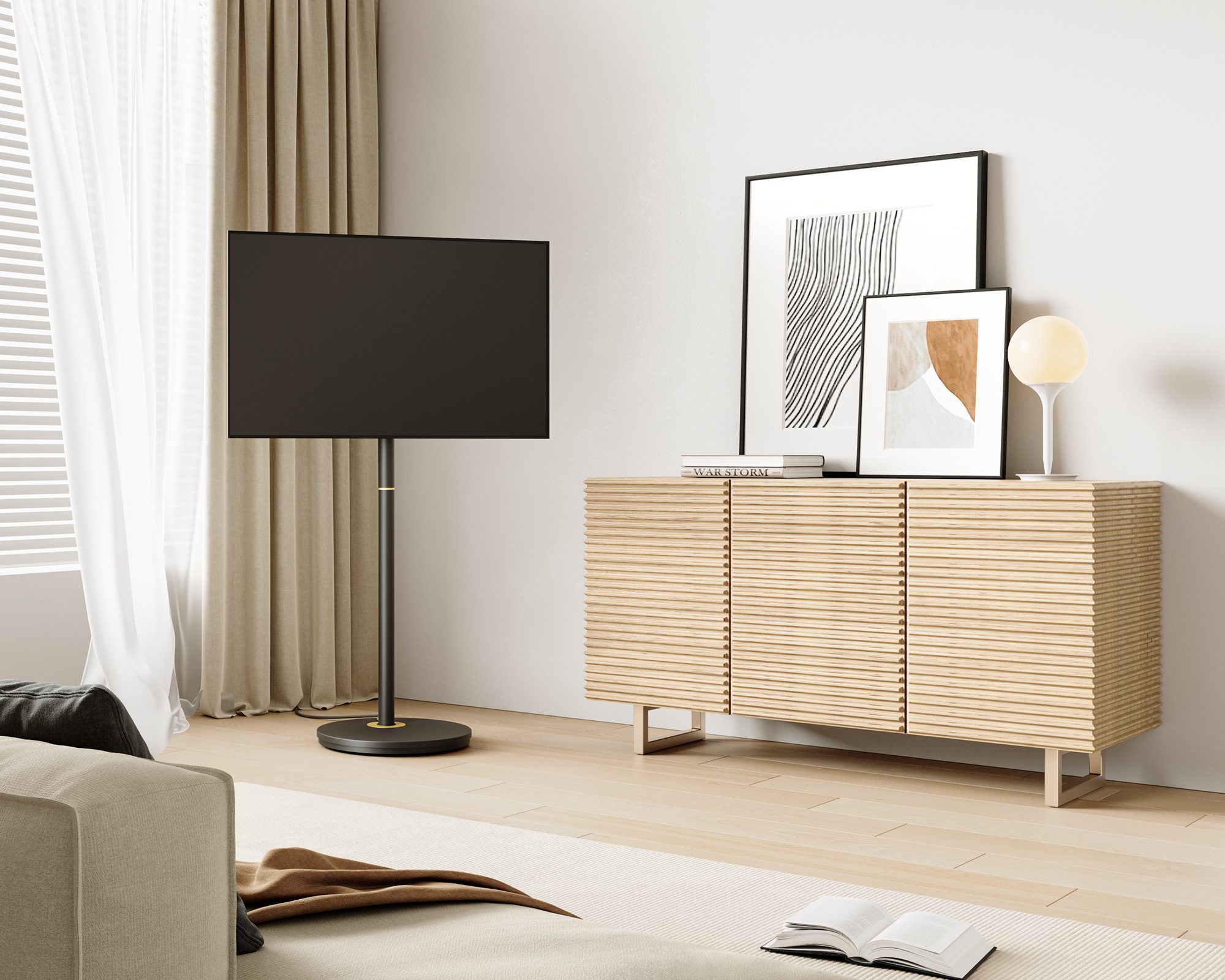 FITUEYES TV-Ständer mobil, mit Universalrädern, 24-48 Zoll, (bis 48,00 Zoll, höhenverstellbar, Metallkonstruktion, Kabelmanagement)