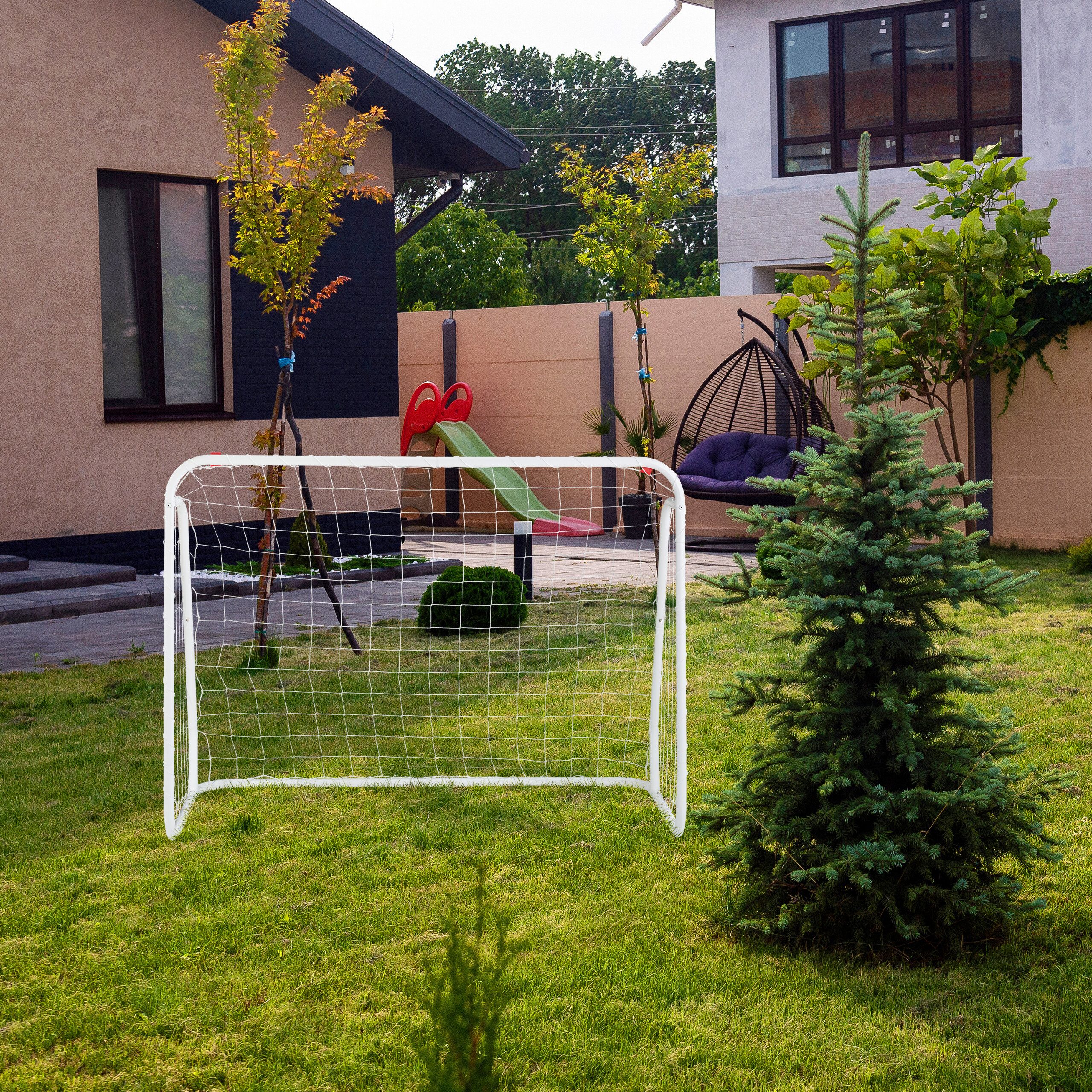 relaxdays Fußballtor Weißes Fußballtor mit Stahlrahmen