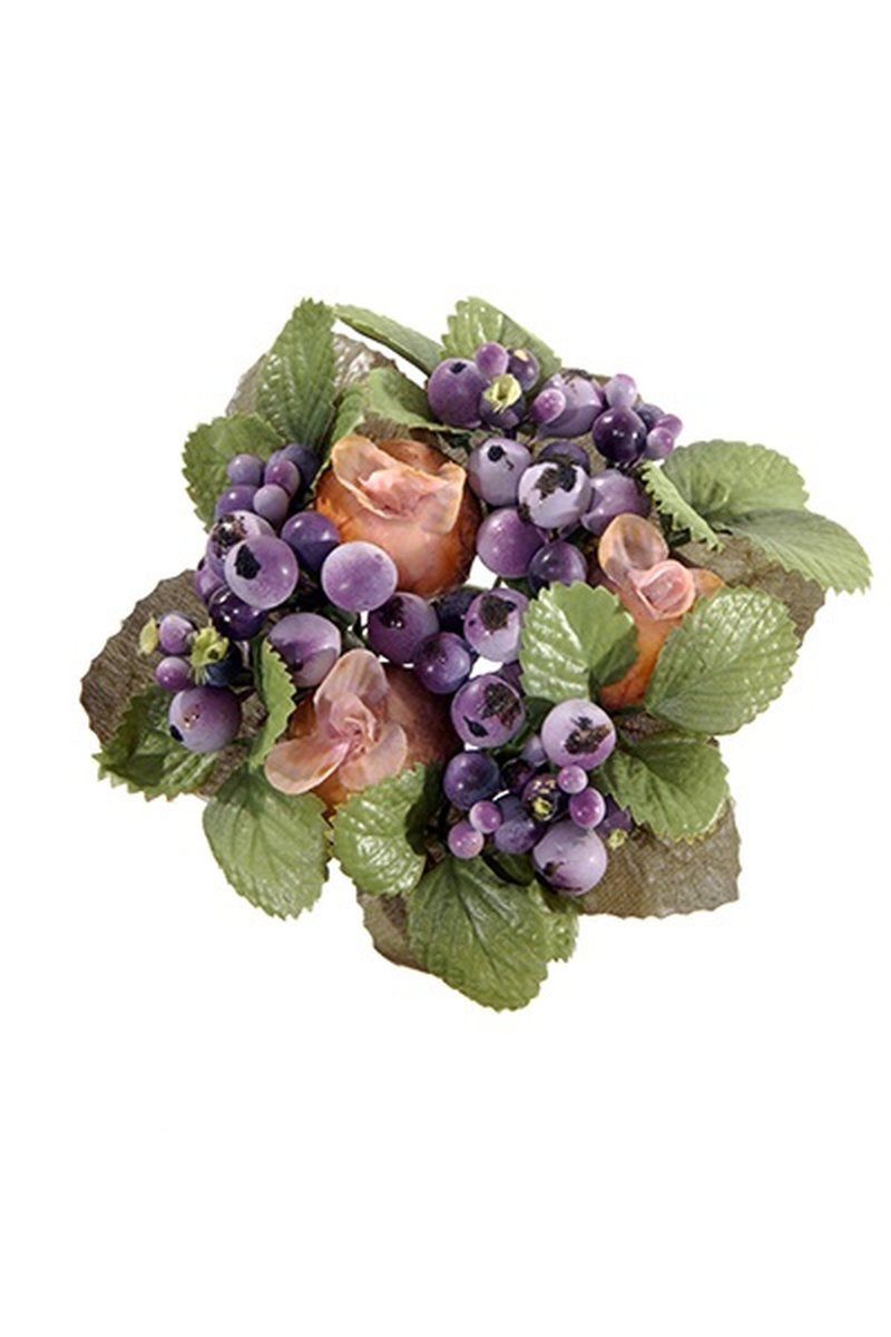 Kunstkranz Kunst Kerzenkranz Stellan mit Schneebeeren, Knospen, lila-lachs, Ø10cm, artplants