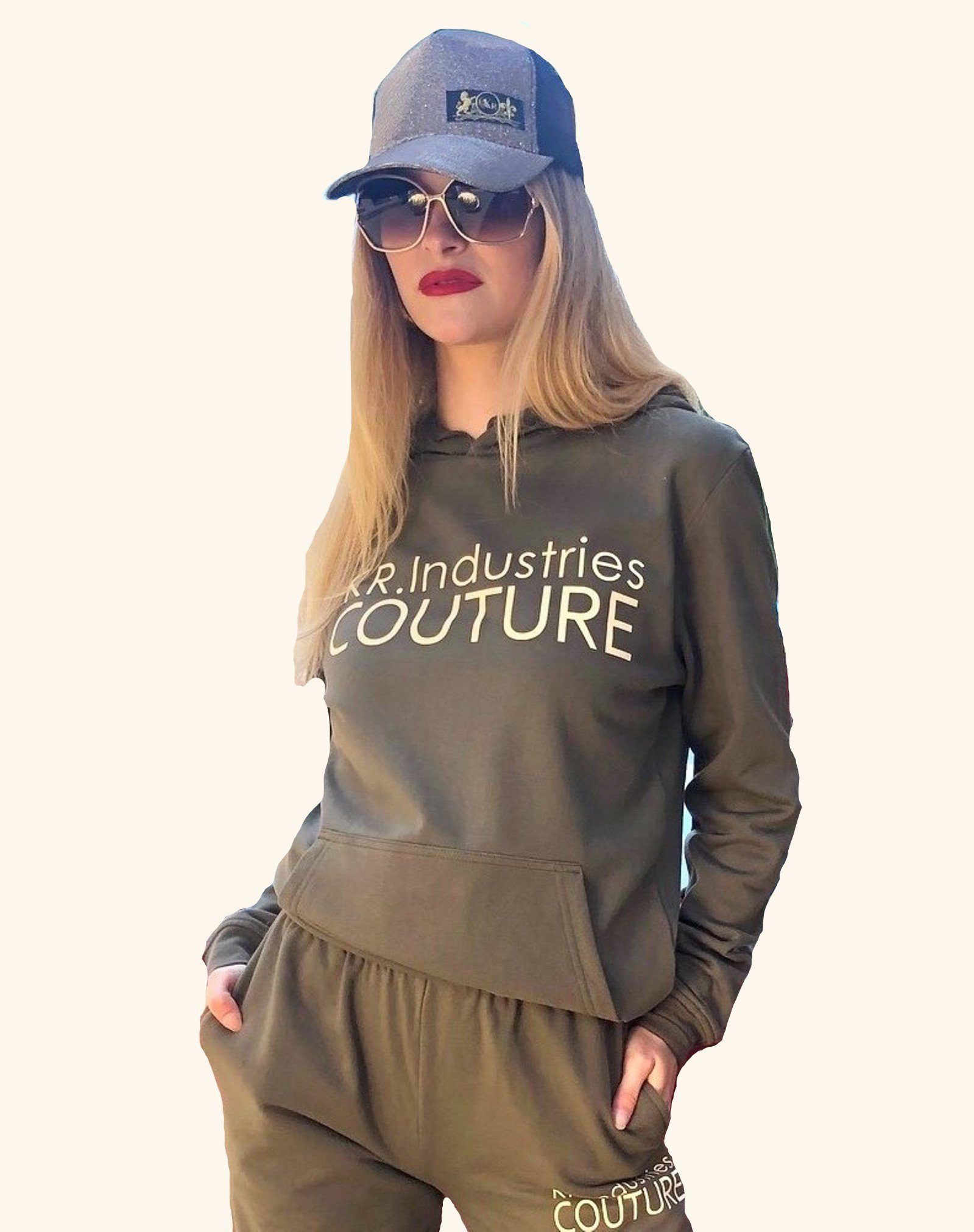 Kapuzensweatshirt Hoodie mit Kängurutasche Oliv KR-Industries