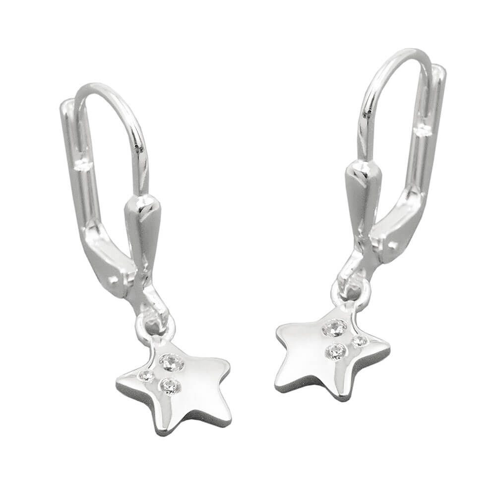 Paar Ohrhänger Ohrhänger 23x7mm Stern mit Zirkonia glänzend 925 Silber