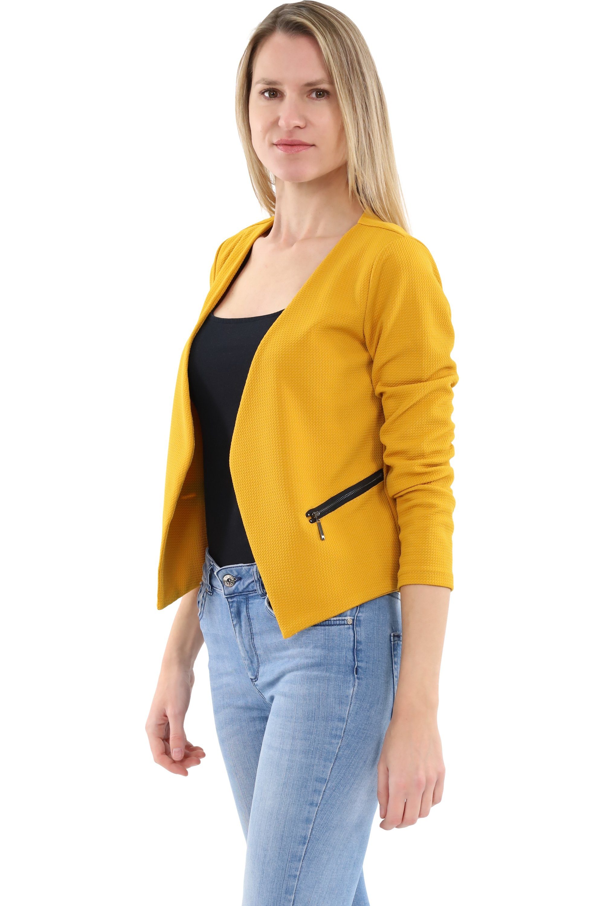 malito more than fashion Jackenblazer malito Damen Blazer ohne Kragen, Sakko im Basic Look, Kurzjacke mit Sweatblazer im Basic-Look