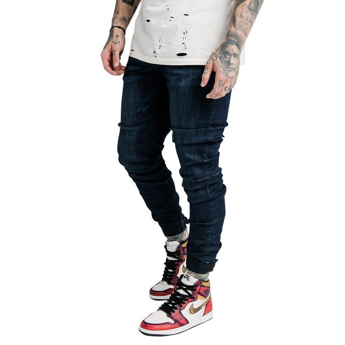 Siksilk Straight-Jeans SikSilk Herren Jeans ELASTICATED STRAP CUFF DENIM JEANS SS-17587 Midstone Dunkelblau