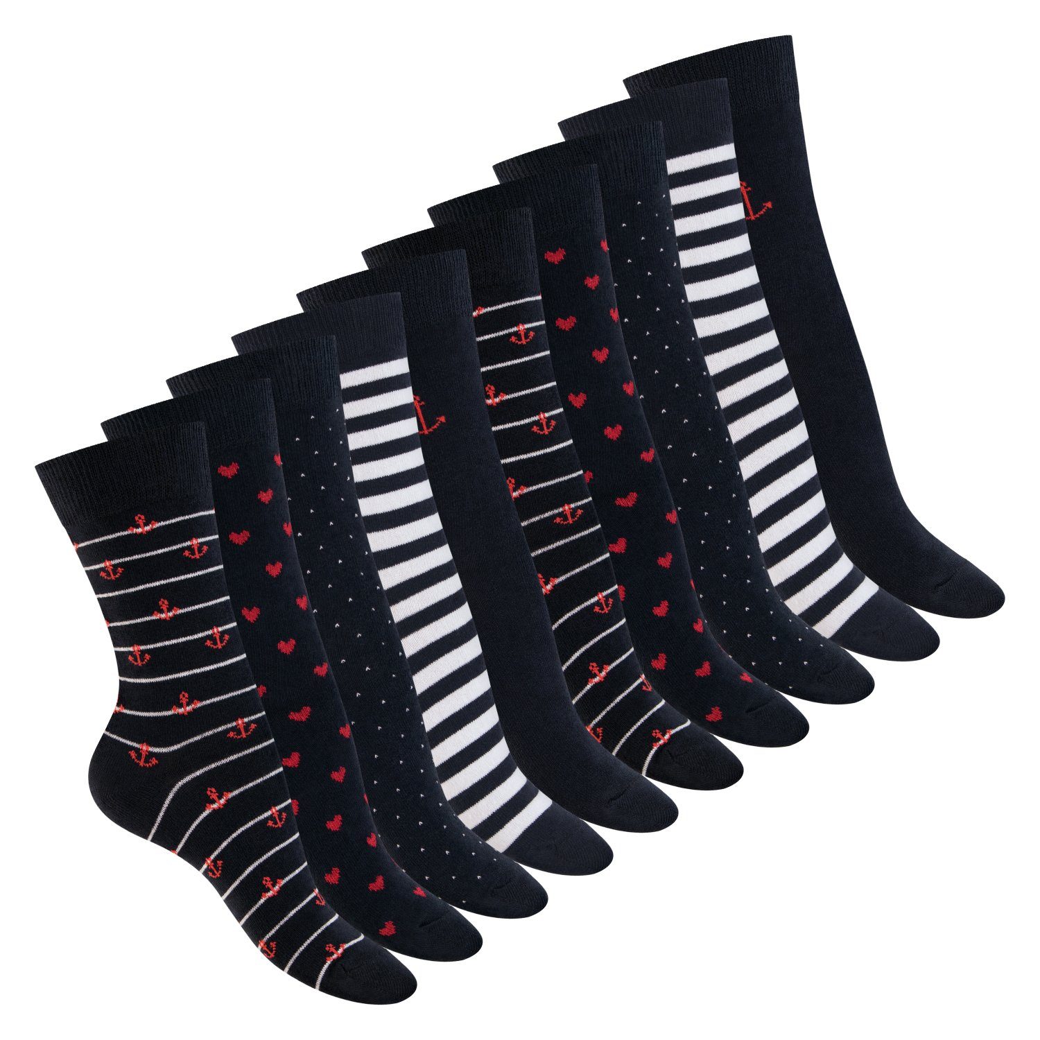 celodoro Basicsocken Süße Damen Eco Socken mit Motiv (10 Paar), regenerative Baumwolle Marine