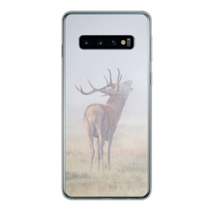 MuchoWow Handyhülle Hirsche - Gras - Nebel Phone Case Handyhülle Samsung Galaxy S10 Silikon Schutzhülle