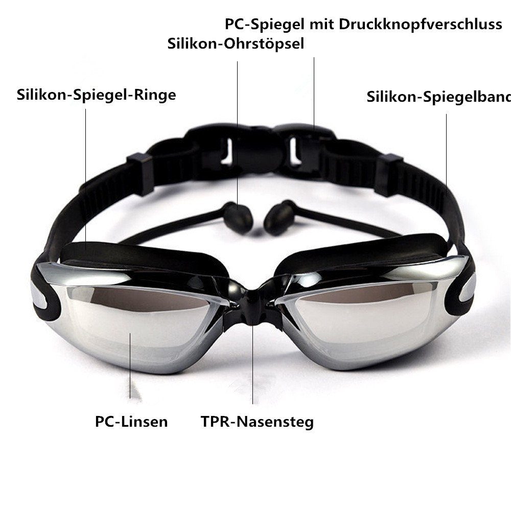 XDeer Schwimmbrille Mirror Schwimmbrille für mit Erwachsene Spiegel mit Aufbewahrungsbox, gray Schwimmbrillen Profi Komfort