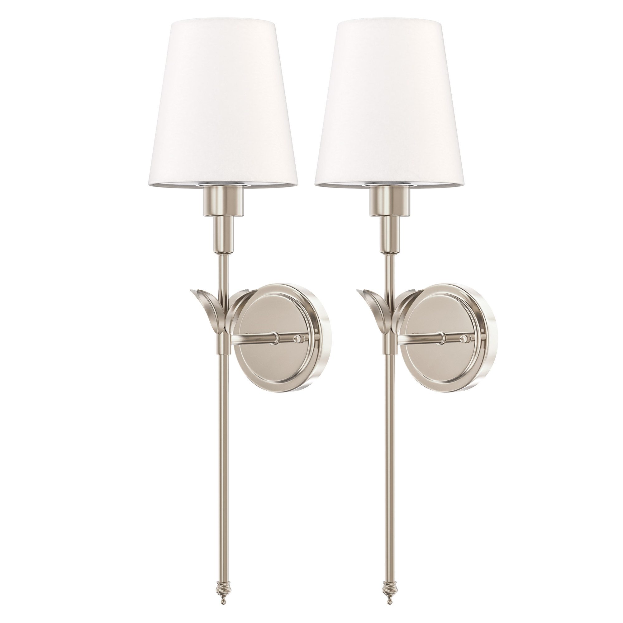 LOHAS-LED Wandleuchte Traditionell, 62,5 cm, Sandnickel-Gestell, Weißer Glasschirm, 2er-Set, LED wechselbar, RGBCW (3000K, 4500K, 6500K + RGB), E26 wiederaufladbar, RGBCW, Fernbedienung & Dimmung