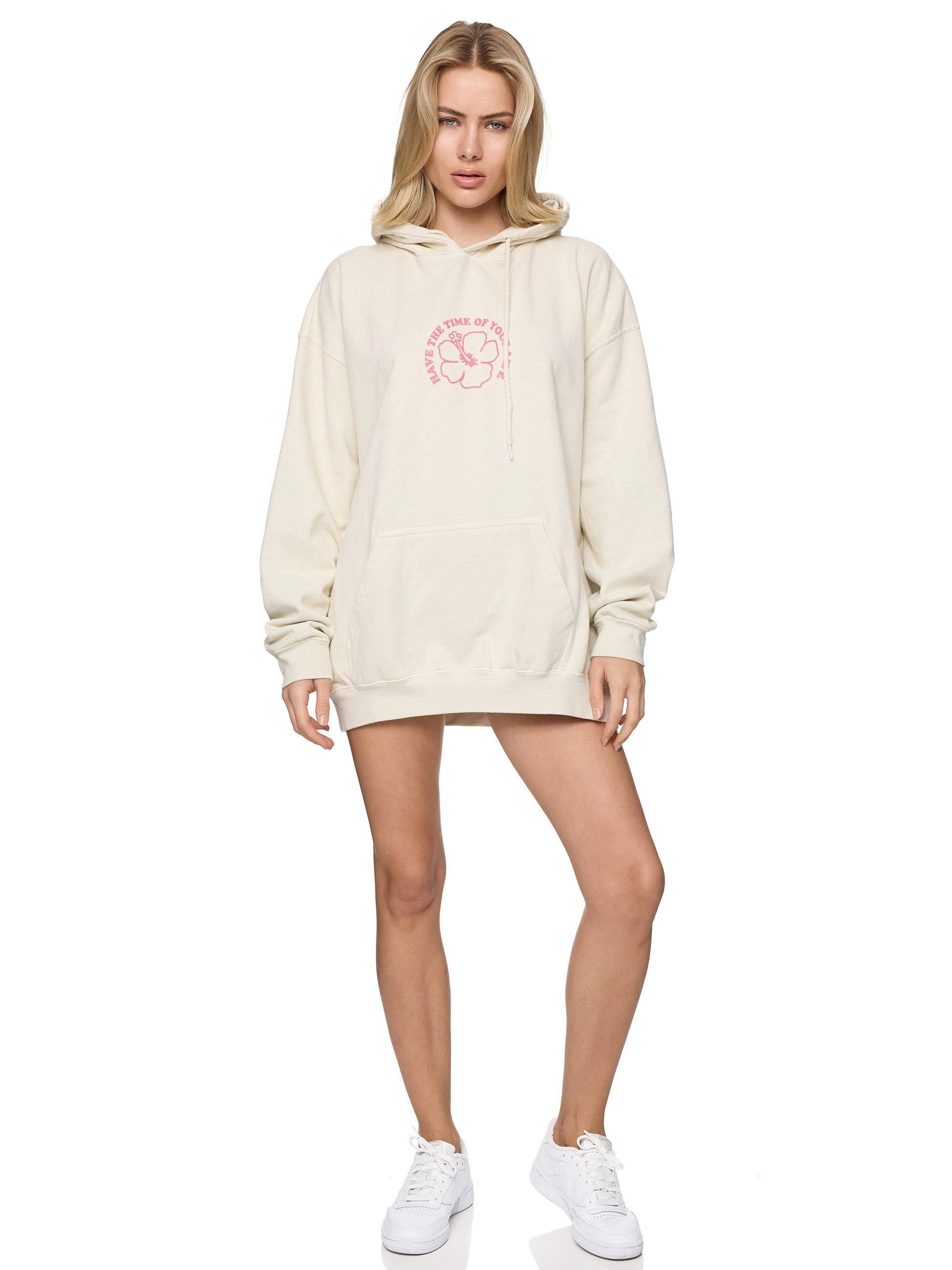 Worldclassca Hoodie Worldclassca Oversized FLOWER Print Hoodie Kapuzenpullover Sweatshirt HAVE THE TIME OF YOUR LIFE