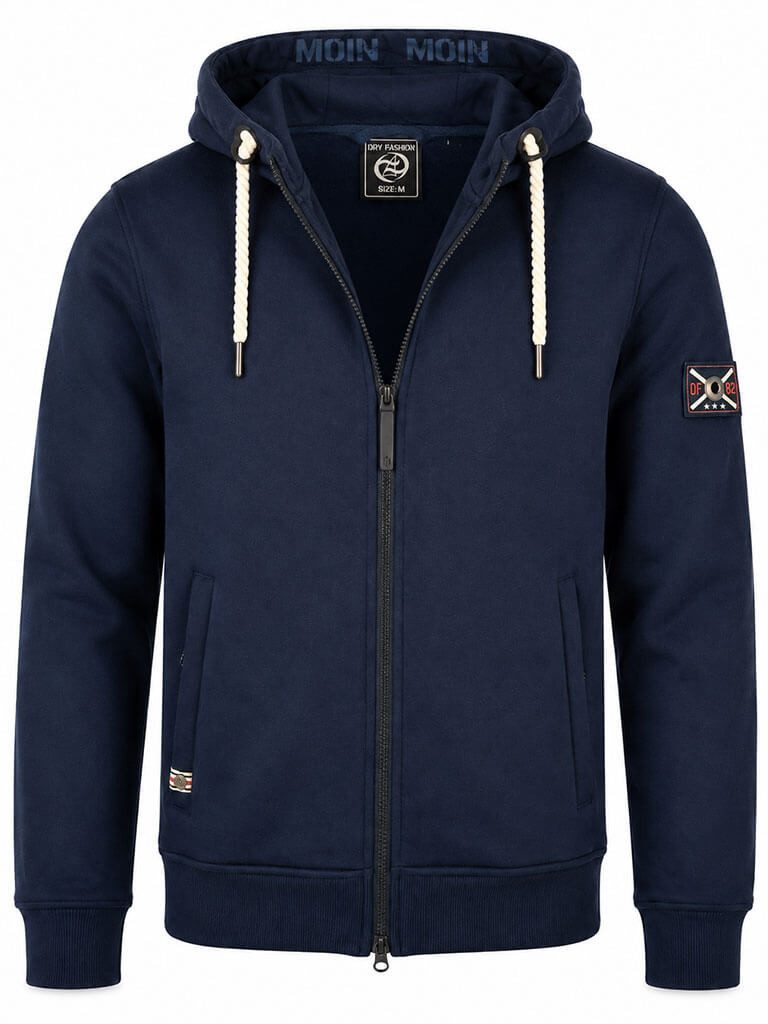 Dry Fashion Kapuzensweatjacke Herren Sweatjacke Odense Moin-Backprint - Kapuzenjacke Freizeitjacke Kapuze mit Kordelzug & MOIN-Schriftband im Inneren, Seitentaschen