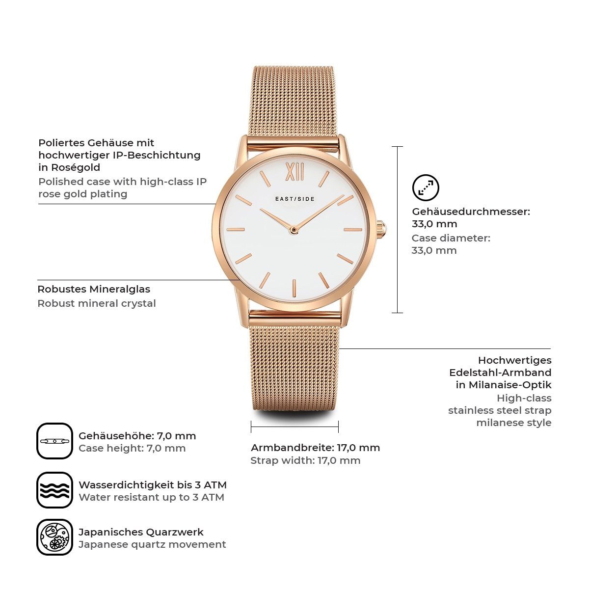 Eastside Quarzuhr Upper Union roségold, mit Edelstahl-Armband günstig online kaufen