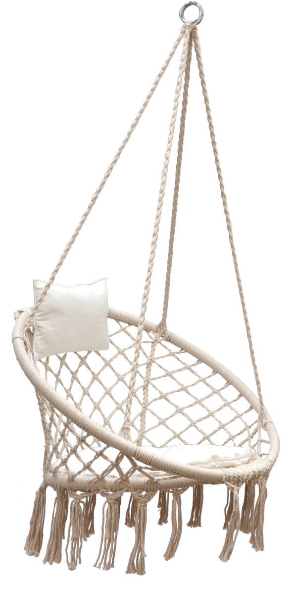 AMANKA Hängestuhl im Boho Style - Makramee Hängesessel bis 120 kg für Garten und Balkon, 80x60x50 cm beige. € 49,99