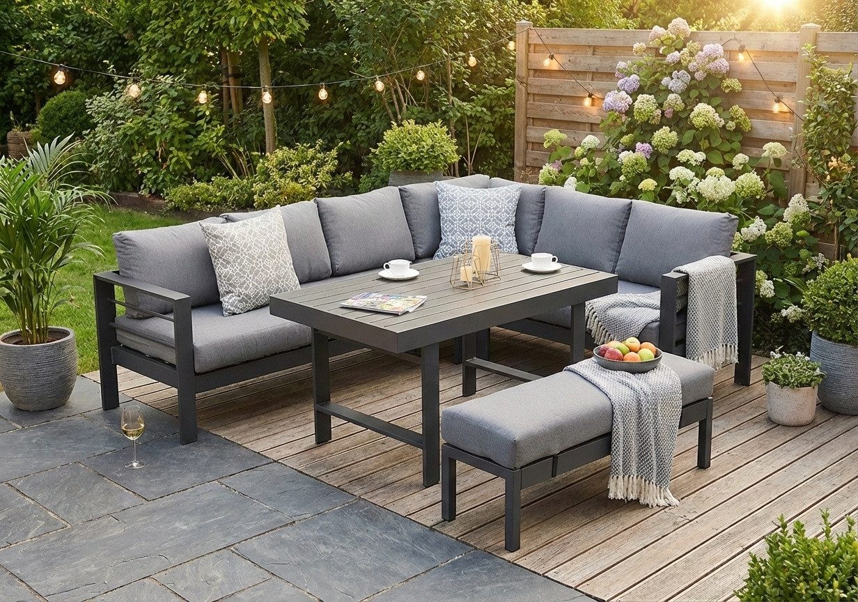 MeXo Gartenlounge-Set XXL Outdoor Lounge Set mit Esstisch, (Wetterfeste mod günstig online kaufen