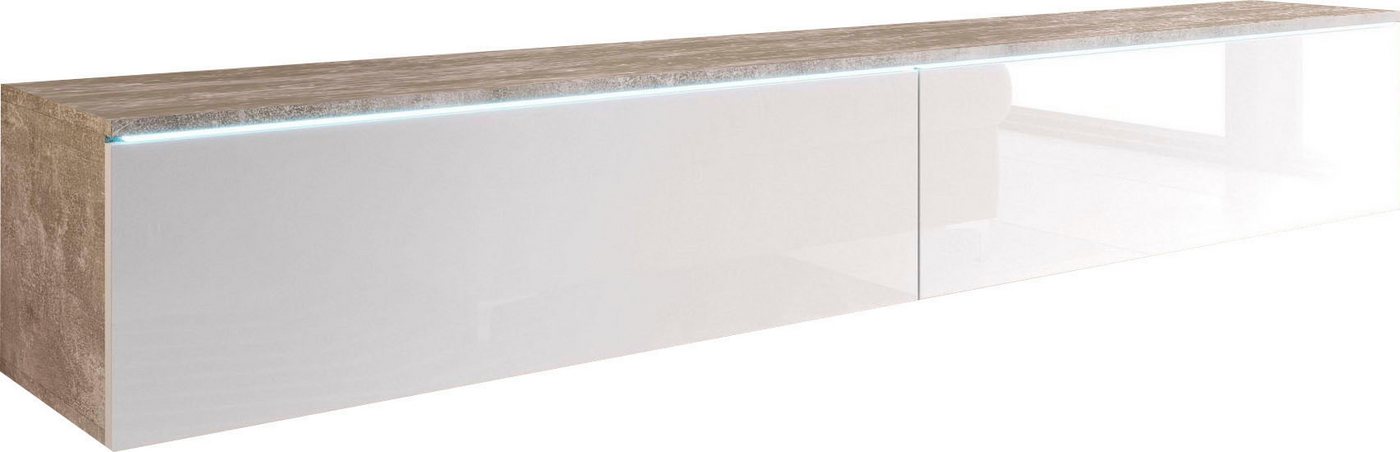 Home affaire Lowboard LOWBOARD VERA, wahlweise mit oder ohne Beleuchtung, Modernes griffloses TV-Board, 180 cm TV-Schrank, stehend und hängend