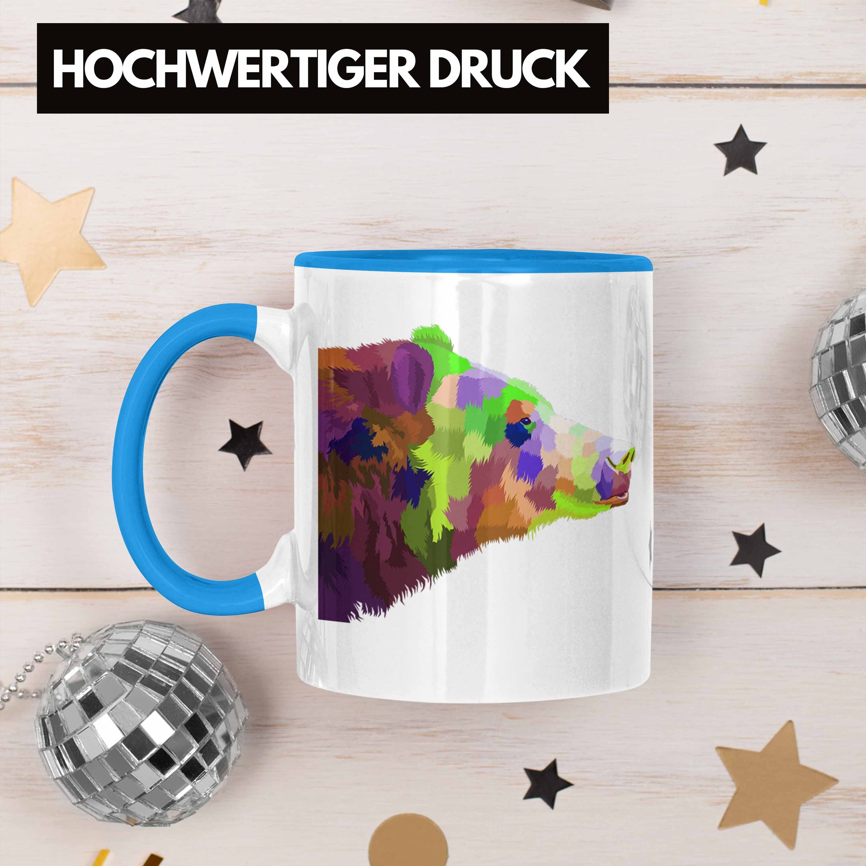 - Trendation Tasse Liebhaber Bären Tasse Poiygon Grafik Geschenk Bunt Trendation Blau Bär