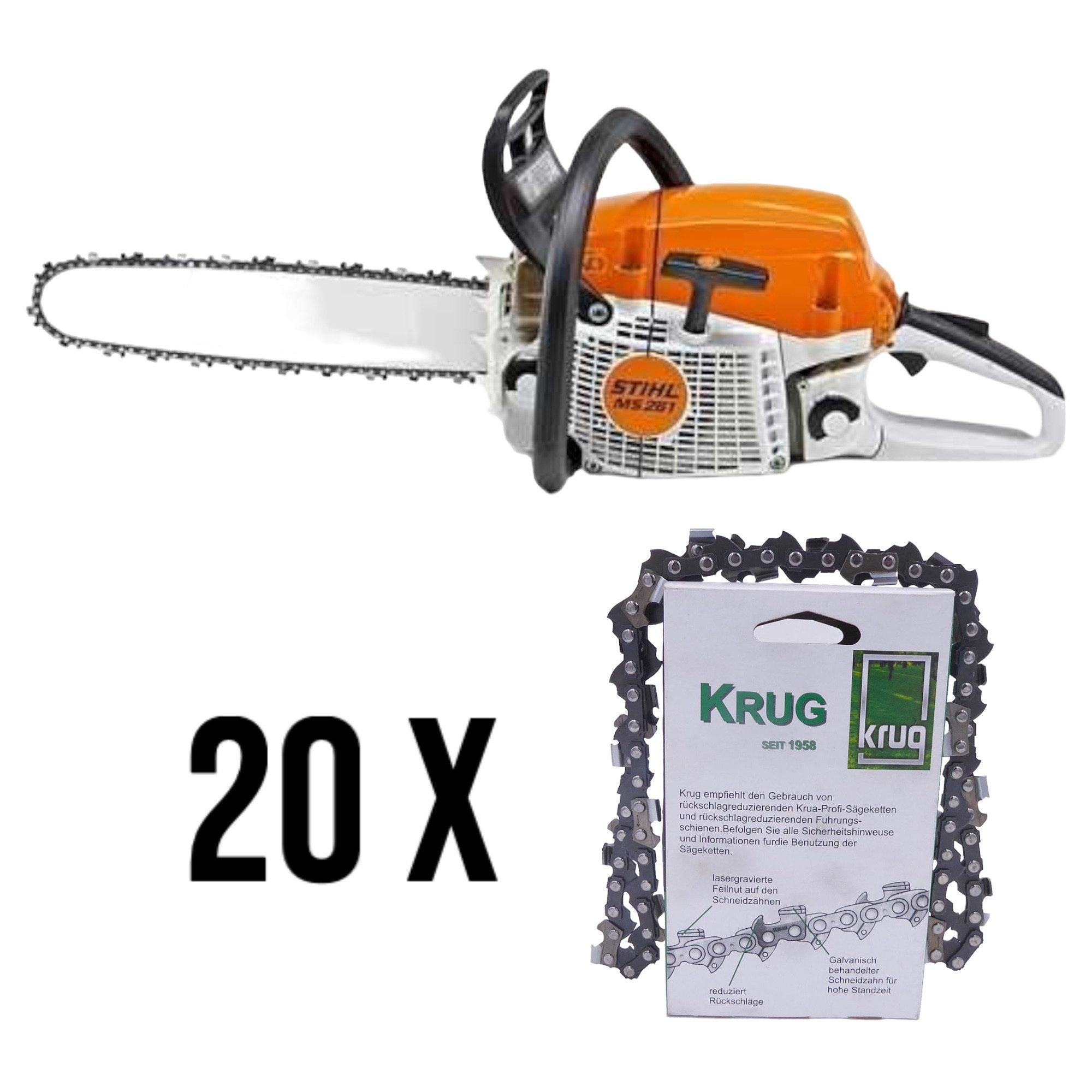 STIHL Benzin-Kettensäge SET: Stihl Benzin-Kettensäge MS 261 Motorsäge + 20 Profi C Sägeketten