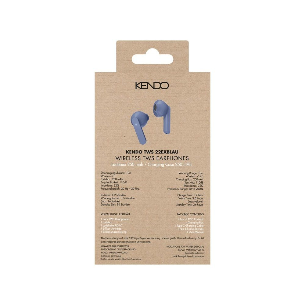 Kendo In-Ear Kopfhörer TWS 22EXSW wireless blau kabellos, (Bluetooth, In-Ear-Kopfhörer USB-C)