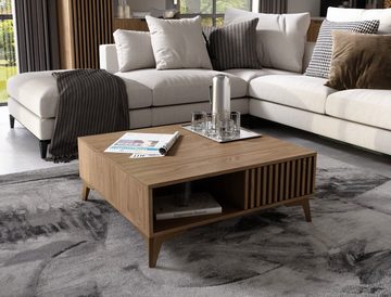 MOEBLO Couchtisch Entia (Eiche Artisan mit Schublade mit Lamellen, Wohnzimmertisch, Beistelltisch, Sofatisch, Kaffeetisch, Coffee table), (HxTxB):32x80x80 cm