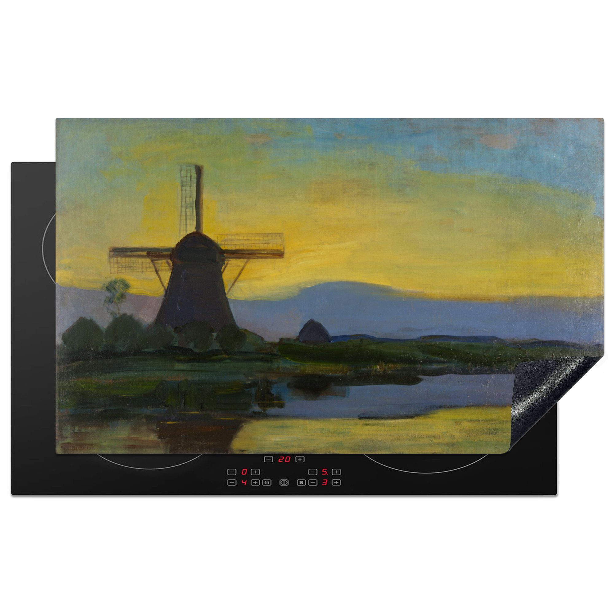 MuchoWow Herdblende-/Abdeckplatte Östliche Windmühle - Piet Mondrian, Vinyl, (1 tlg), 83x51 cm, Ceranfeldabdeckung, Arbeitsplatte für küche