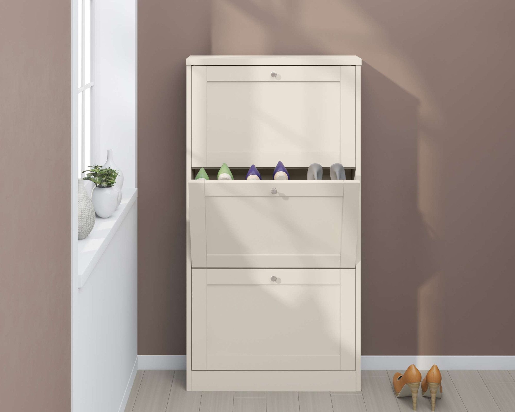 OTTO home Schuhschrank Heide Breite 70 cm, mit 3 Klappen und Facettenfront, Höhe ca. 130 cm – Bild 2 von 5