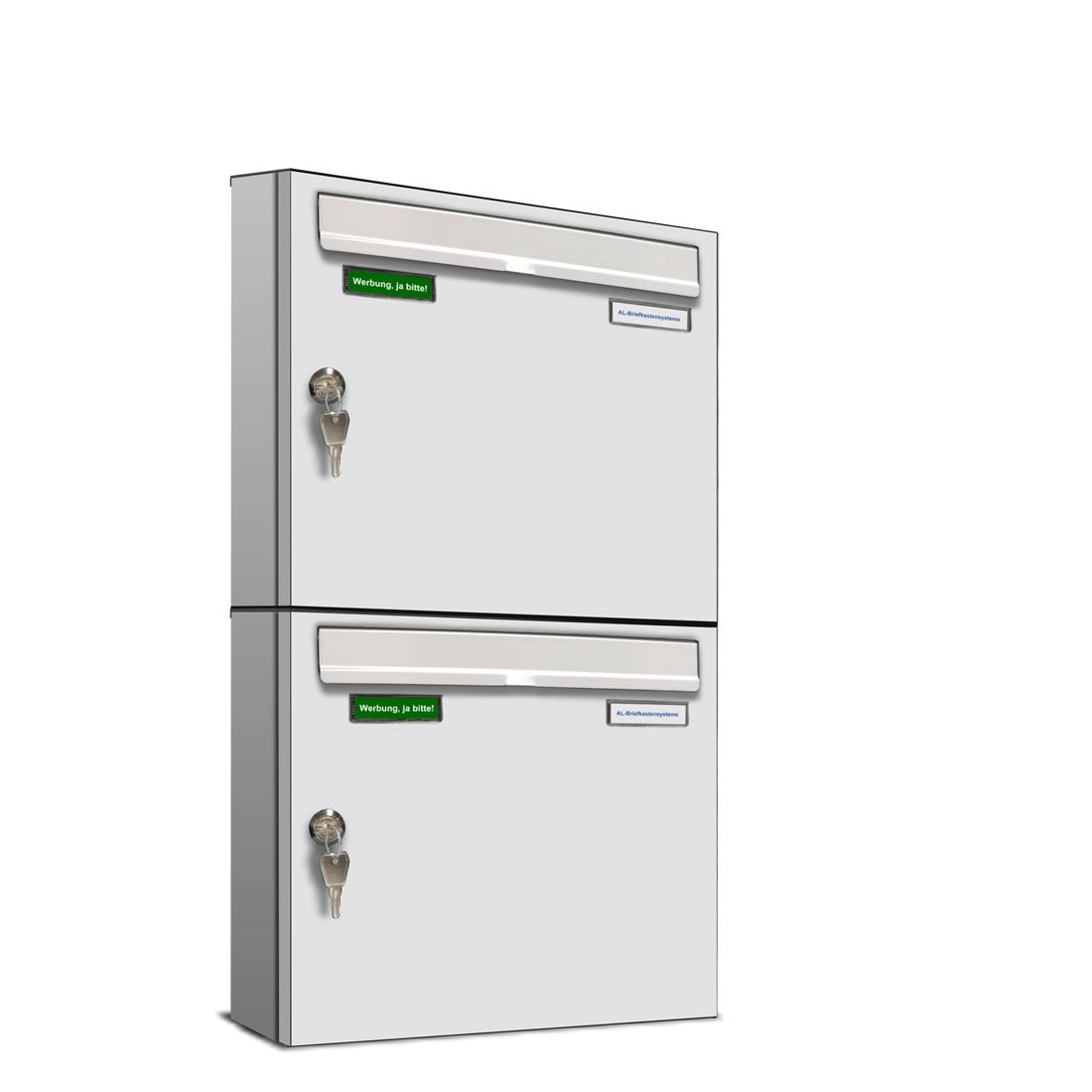 AL Briefkastensysteme Wandbriefkasten 2 Fach Basic Briefkasten A4 RAL Farbe 9016 Verkehrs Weiss wetterfest
