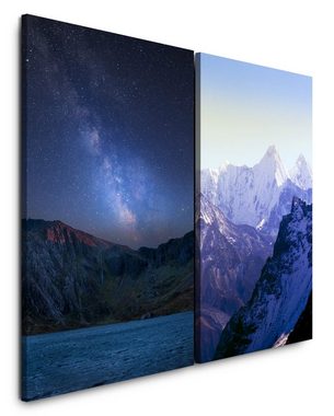 Sinus Art Leinwandbild 2 Bilder je 60x90cm Sternenhimmel Sterne Berge Himalaya Milchstraße Astrofotografie Traumhaft