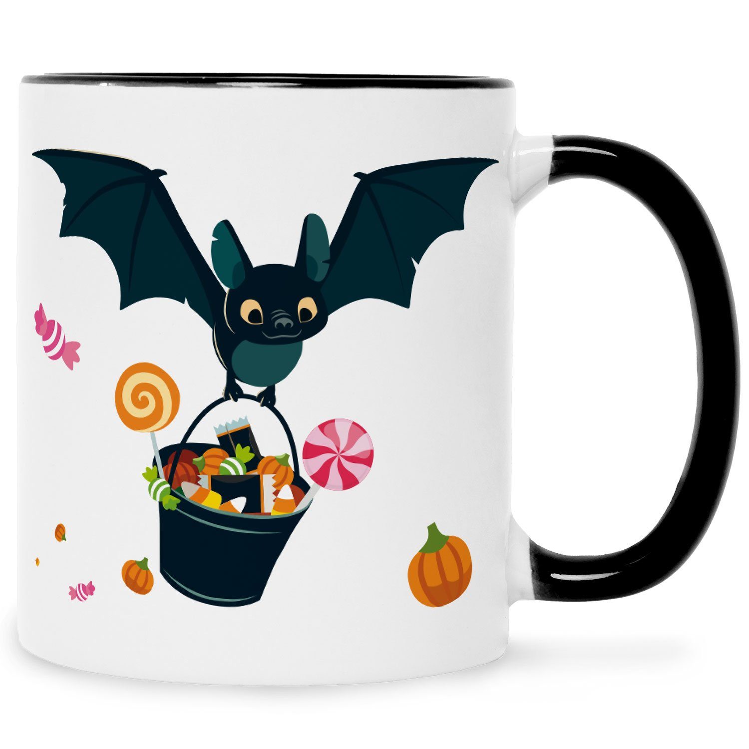 GRAVURZEILE Tasse mit Motiv - Fledermaus Design - Schaurige Geschenke zu Halloween Schwarz Weiß