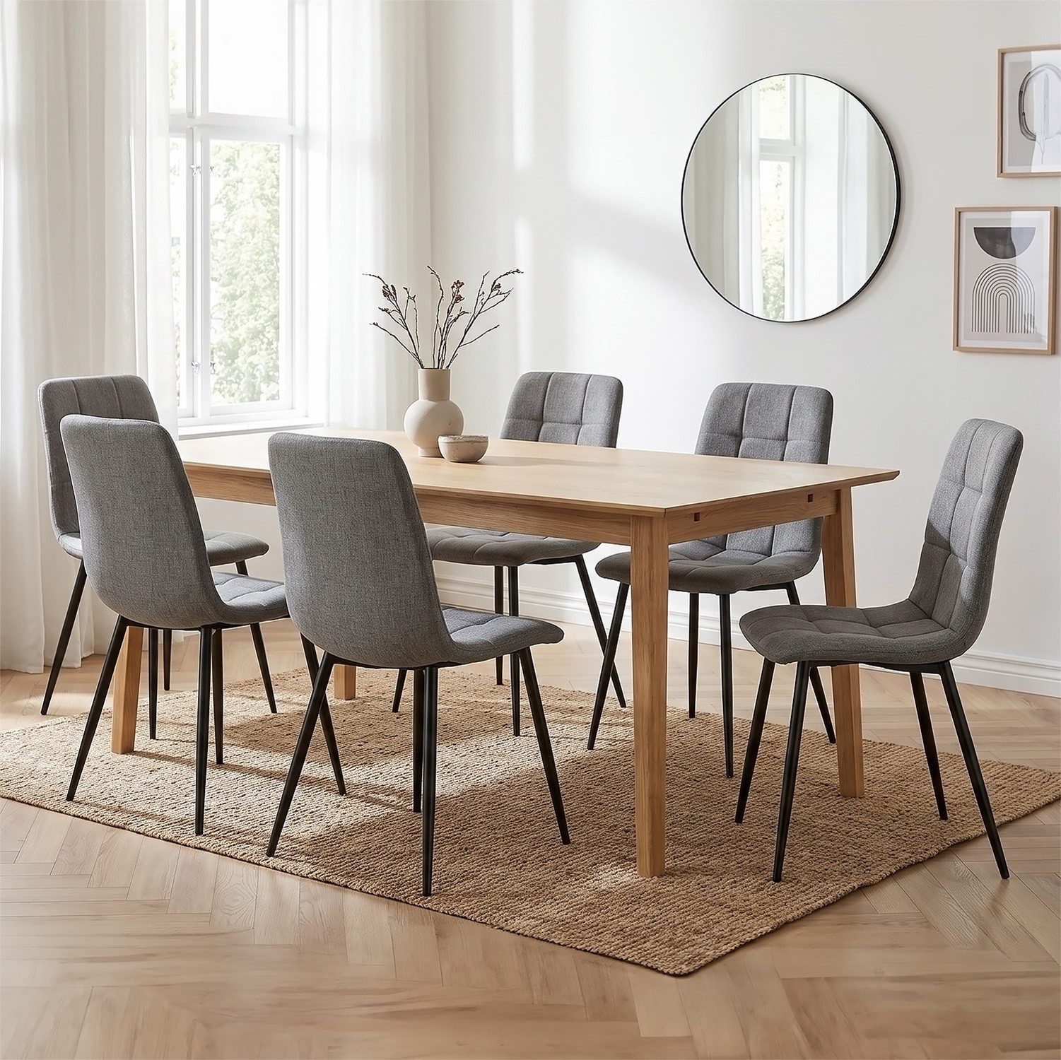 Homestyle4u Polsterstuhl Esszimmerstuhl Samt Leinen Grau Gesteppt Metallbeine Esstisch Küche (6er Set, 6 St), Leinenstoff, Essstuhl, Stuhlbeine in Schwarz, Metall pulverbeschichtet