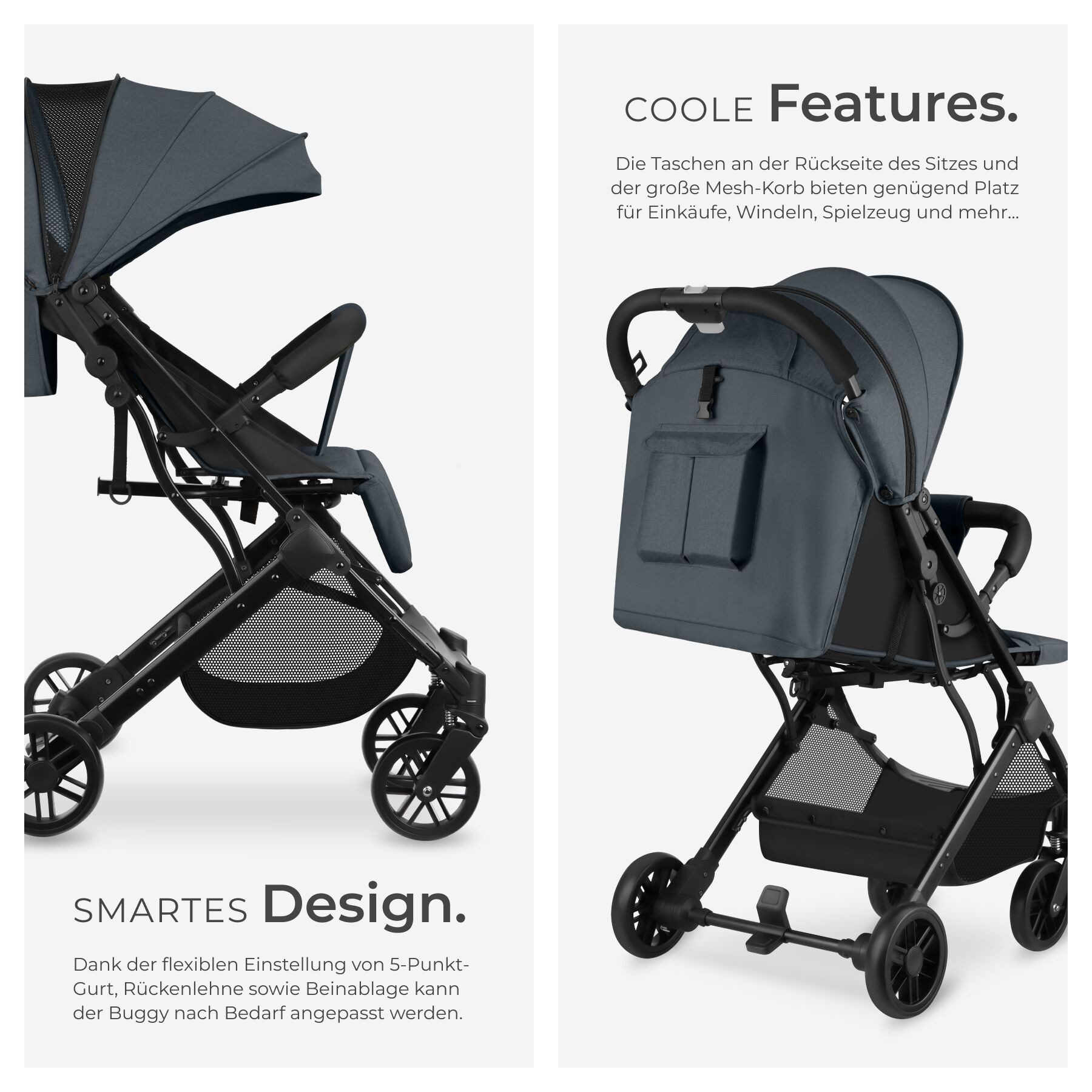 tectake Kombi-Kinderwagen Buggy-Kinderwagen, Einhand-Klappmechanismus, mit 5-Punkt-Gurt, Schutzbügel