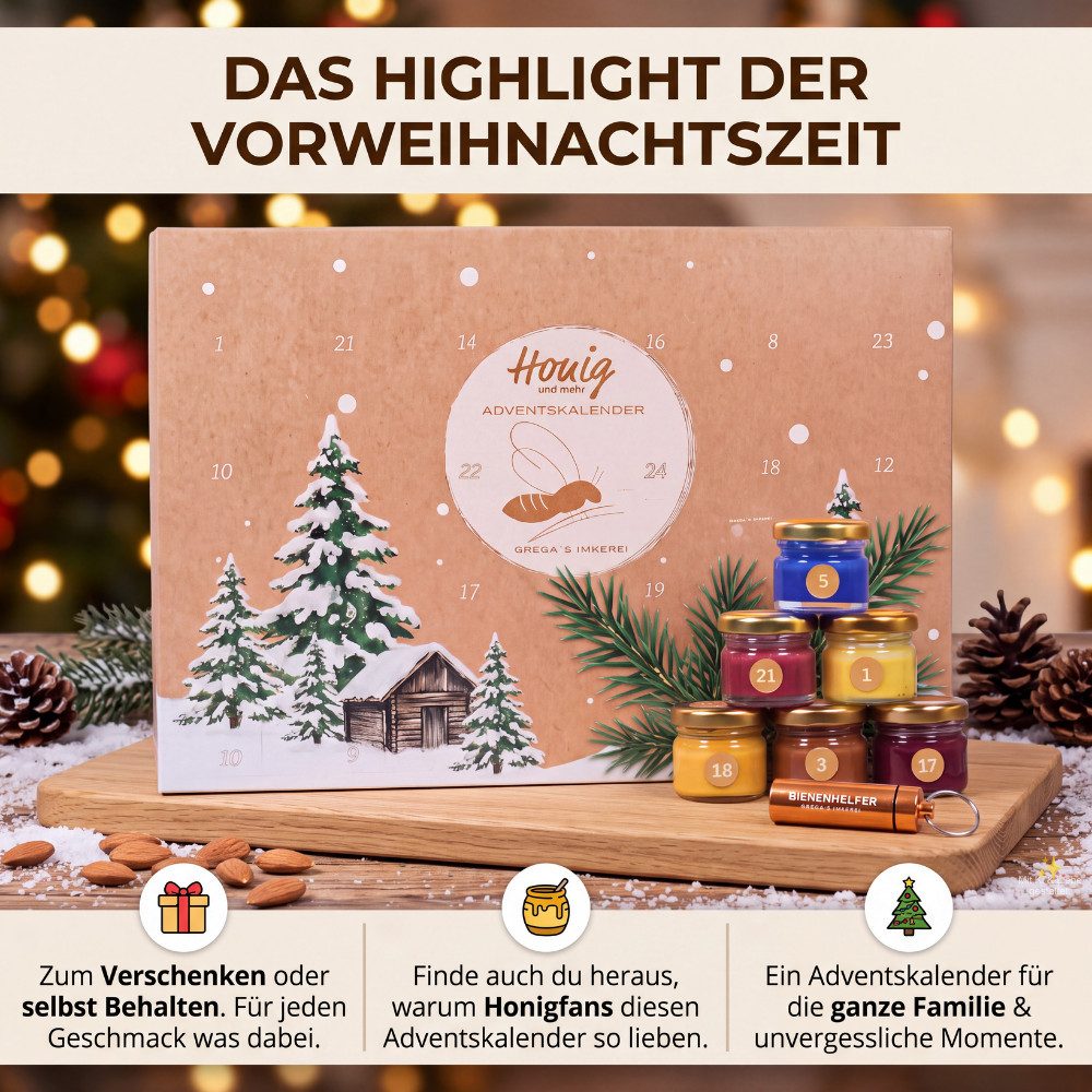 Grega´s Imkerei Lebensmittel-Adventskalender Honig 2026 mit 24 unterschiedlichen Türchen (Honig Adventskalender 2026), Feinkost Adventskalender direkt von deuts – Bild 3 von 5