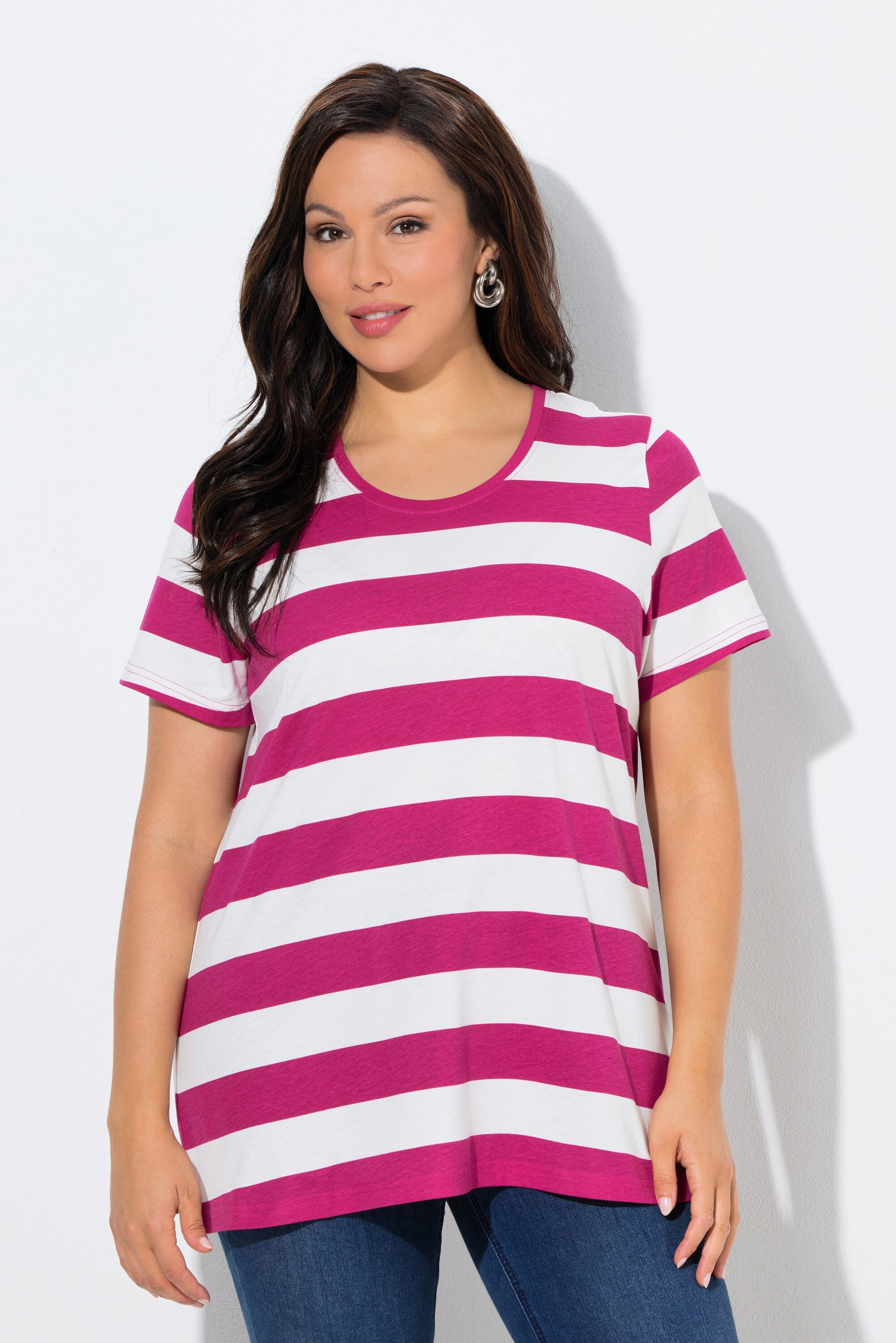 Ulla Popken T-Shirt Shirt Ringel Classic Rundhals Halbarm günstig online kaufen
