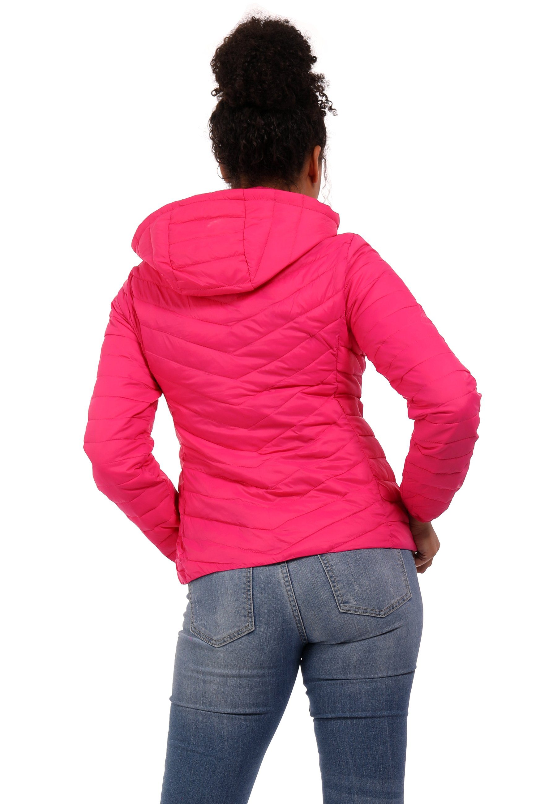 Steppjacke Fashion mit pink Übergangsjacke & mit YC (1-St) Stehkragen Steppjacke casual, Style Kapuze, Leichte Kapuze mit
