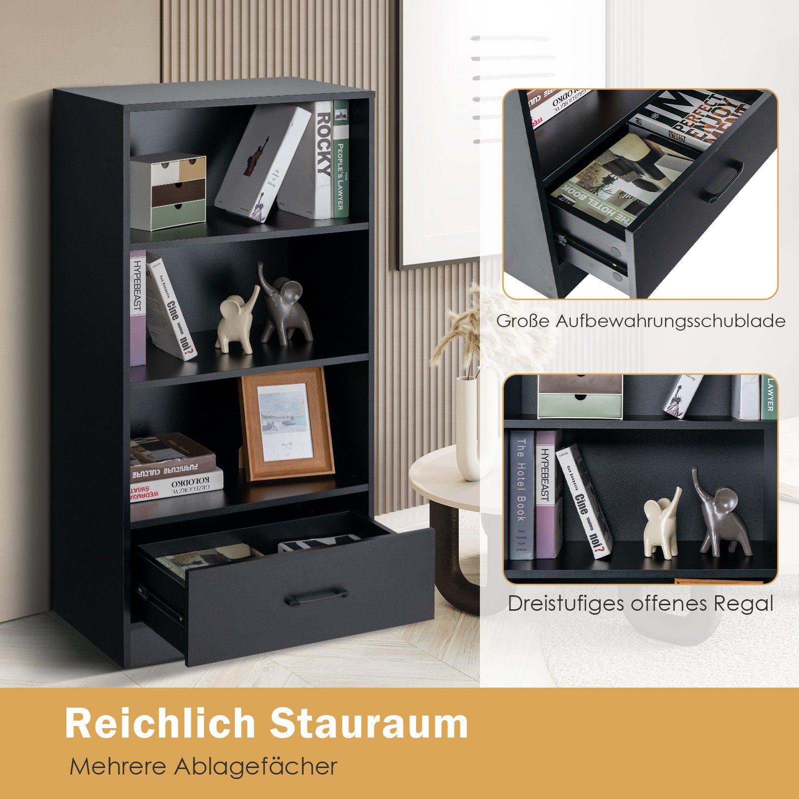 COSTWAY Bücherregal, Standregal mit großer Schubladen günstig online kaufen
