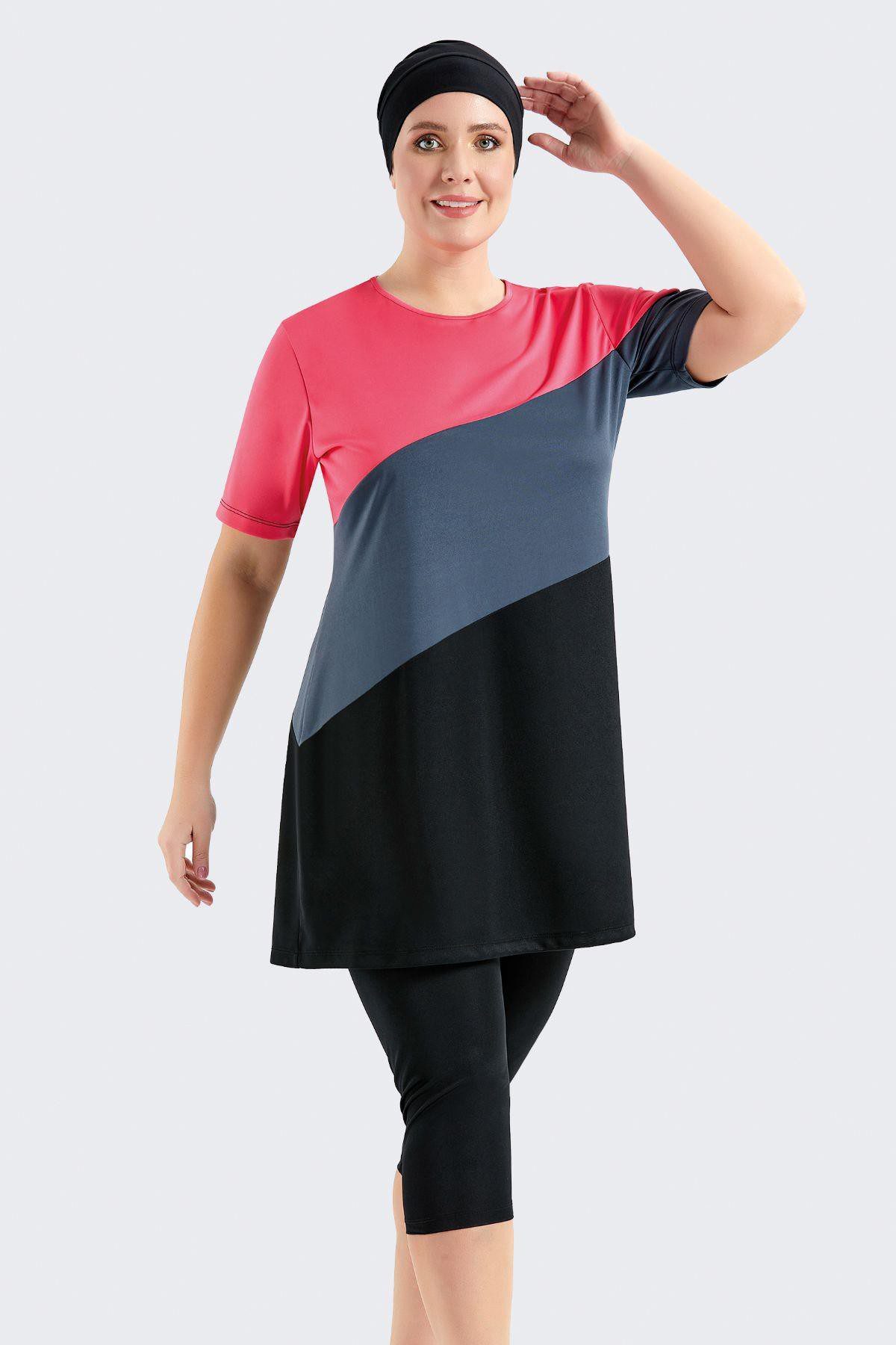 C&CITY Badeanzug Übergröße Kurzarm Leggings Halbbedeckter Bescheidener Badeanzug