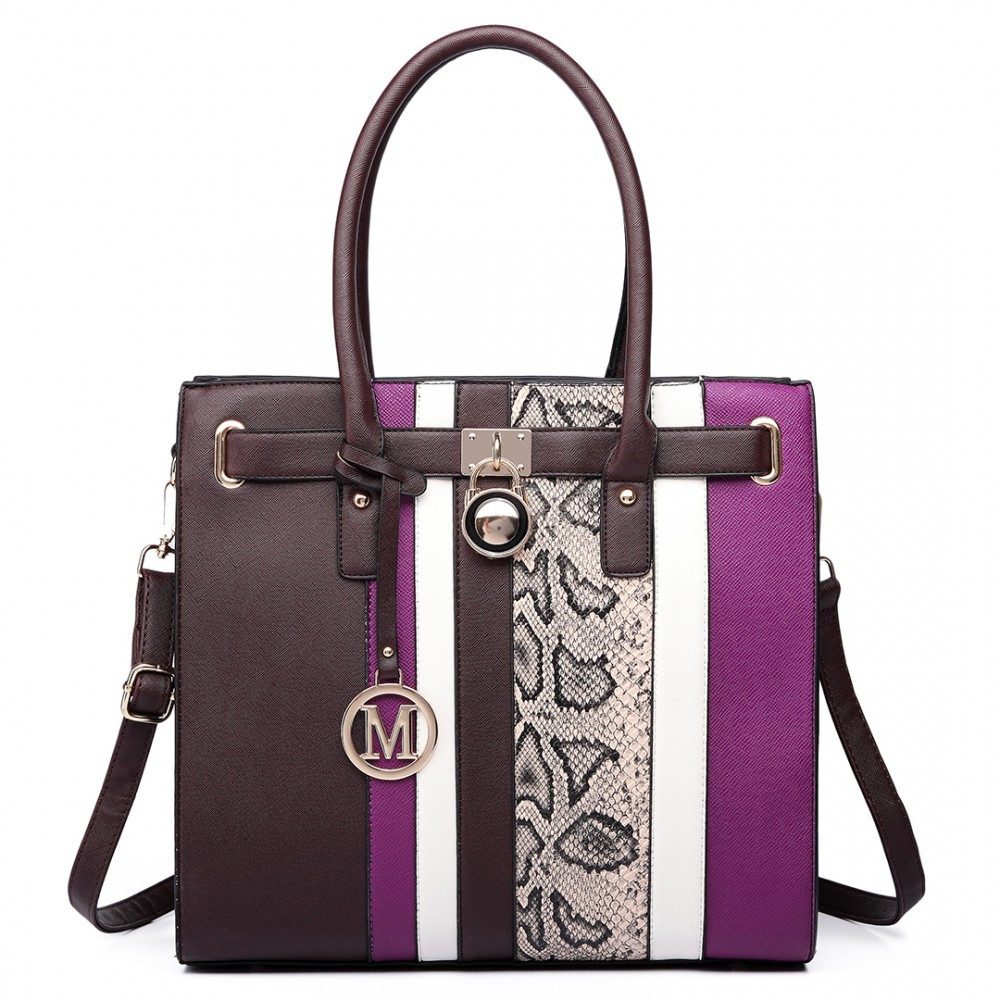 Handtasche Miss LuLu Frauen PU Tote Bag Handtasche Schultertasche Braun Lila