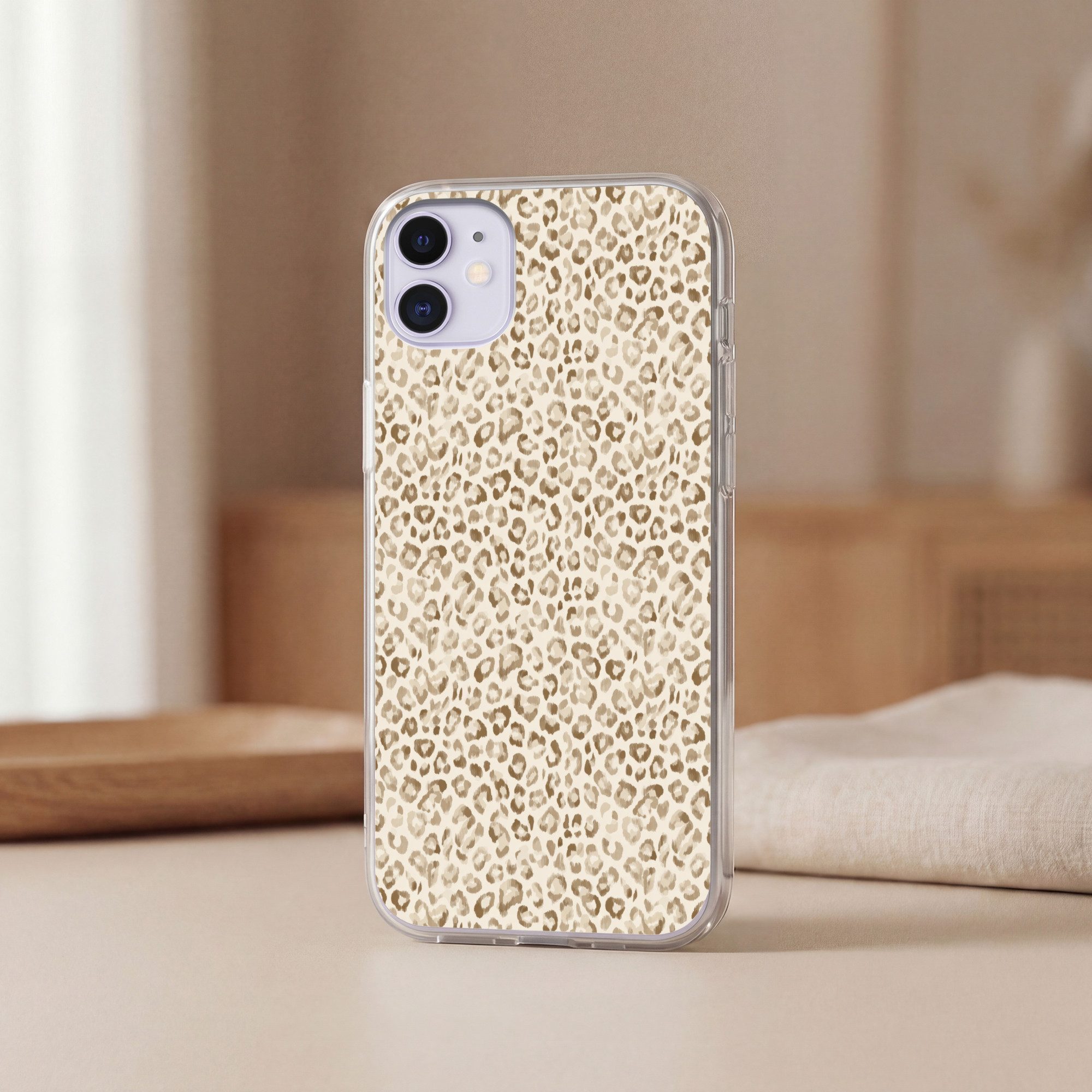 MuchoWow Handyhülle für Apple iPhone 11 Leopard - Klassisch - Beige, Smartphone-Bumper, Print, Handy Schutzhülle Dünn