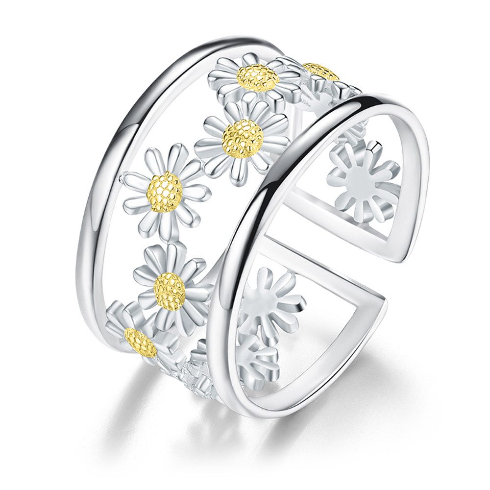 Runde Perlé Silberring breiter Ring Gänseblümchen günstig online kaufen