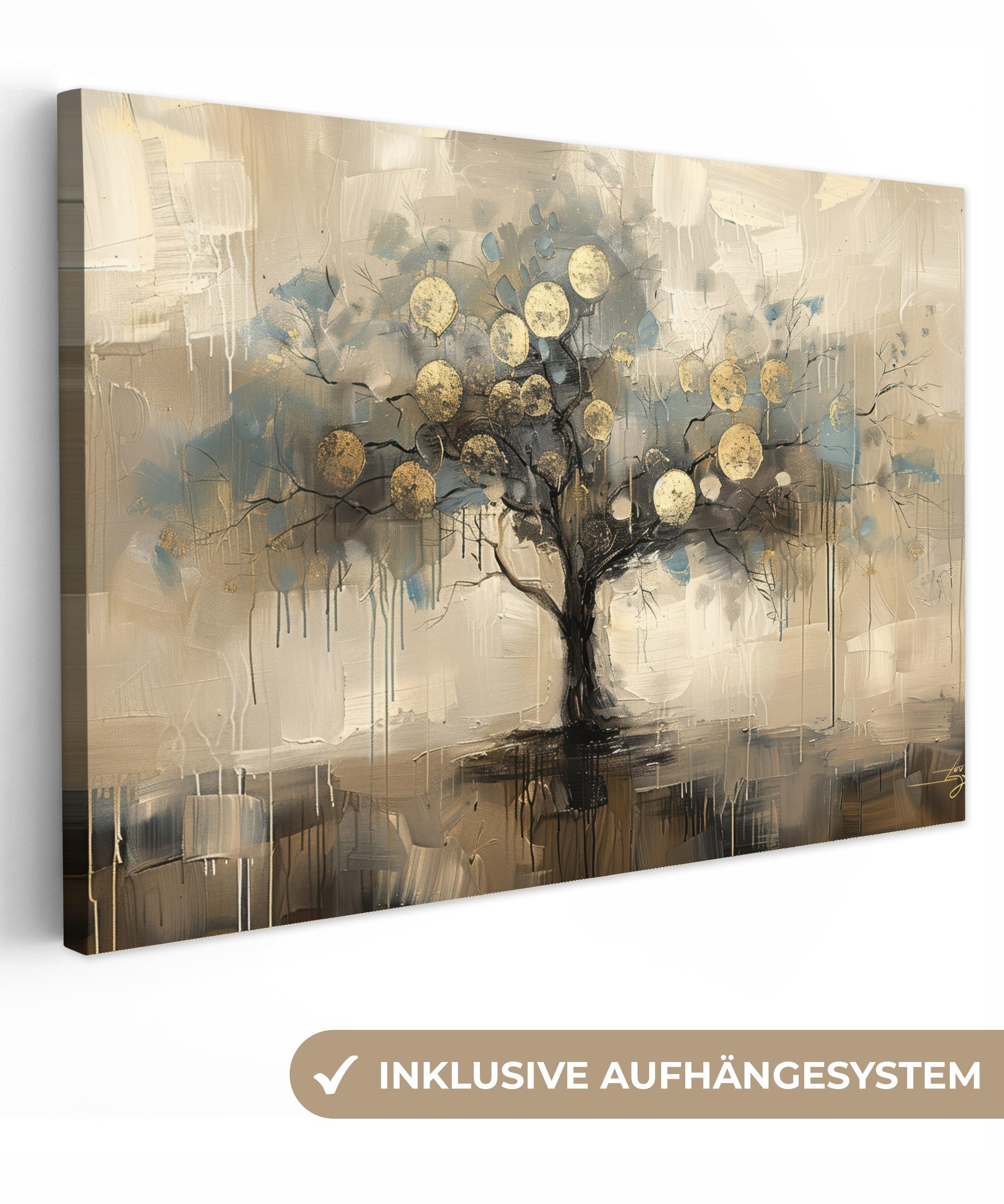 OneMillionCanvasses® Leinwandbild Beige - Abstrakt - Baum - Gold, Fotodruck günstig online kaufen