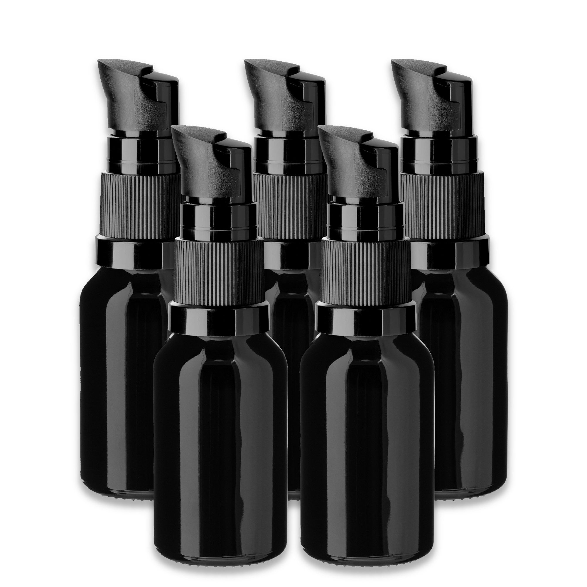 Leerglas 5x Schwarze Glasflasche 15 ml mit Pumpe Spender leer zum Befüllen Set