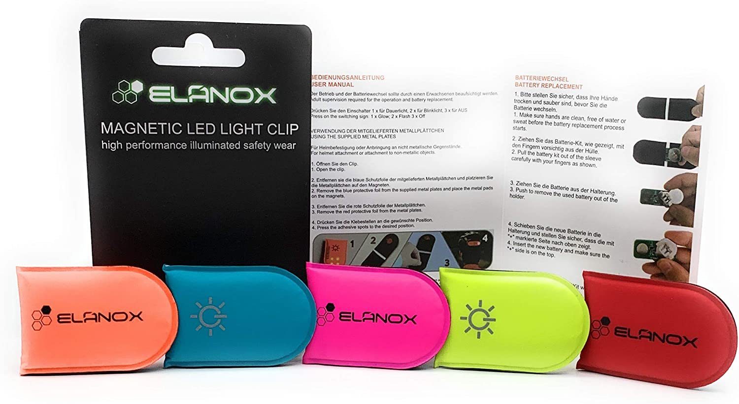 Blinklicht Sicherheit LED ED rot für Kleidung Rucksack für Clip mehr Sichtbarkeit ELANOX