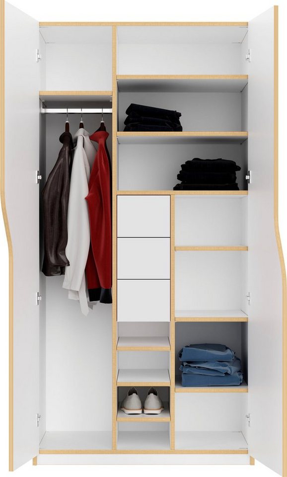 Müller SMALL LIVING Kleiderschrank PLANE Ausstattung Nr. 4 inklusive 3  innenliegenden Schubladen, Kleiderstange und 12 Fächern