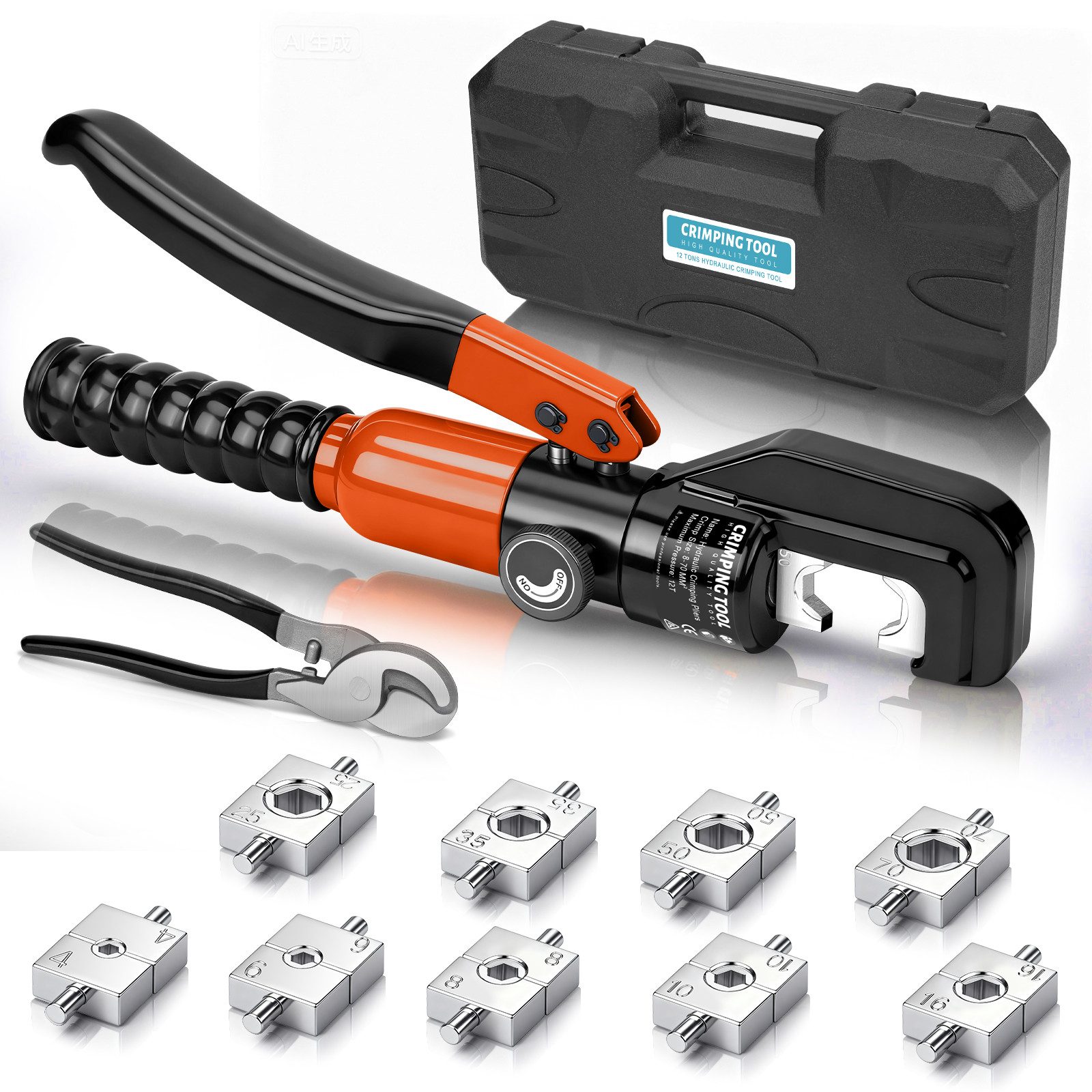 XERSEK Presszange Hydraulische Crimpzange Quetschzange Crimpeinsatz 4-70mm², Kabelschere, Manuelle Hydraulikzange aus Verschleißfester legierter Stahl, Für Schaltungsumbau, Fahrzeugwartung Werkzeugherstellung und mehr.