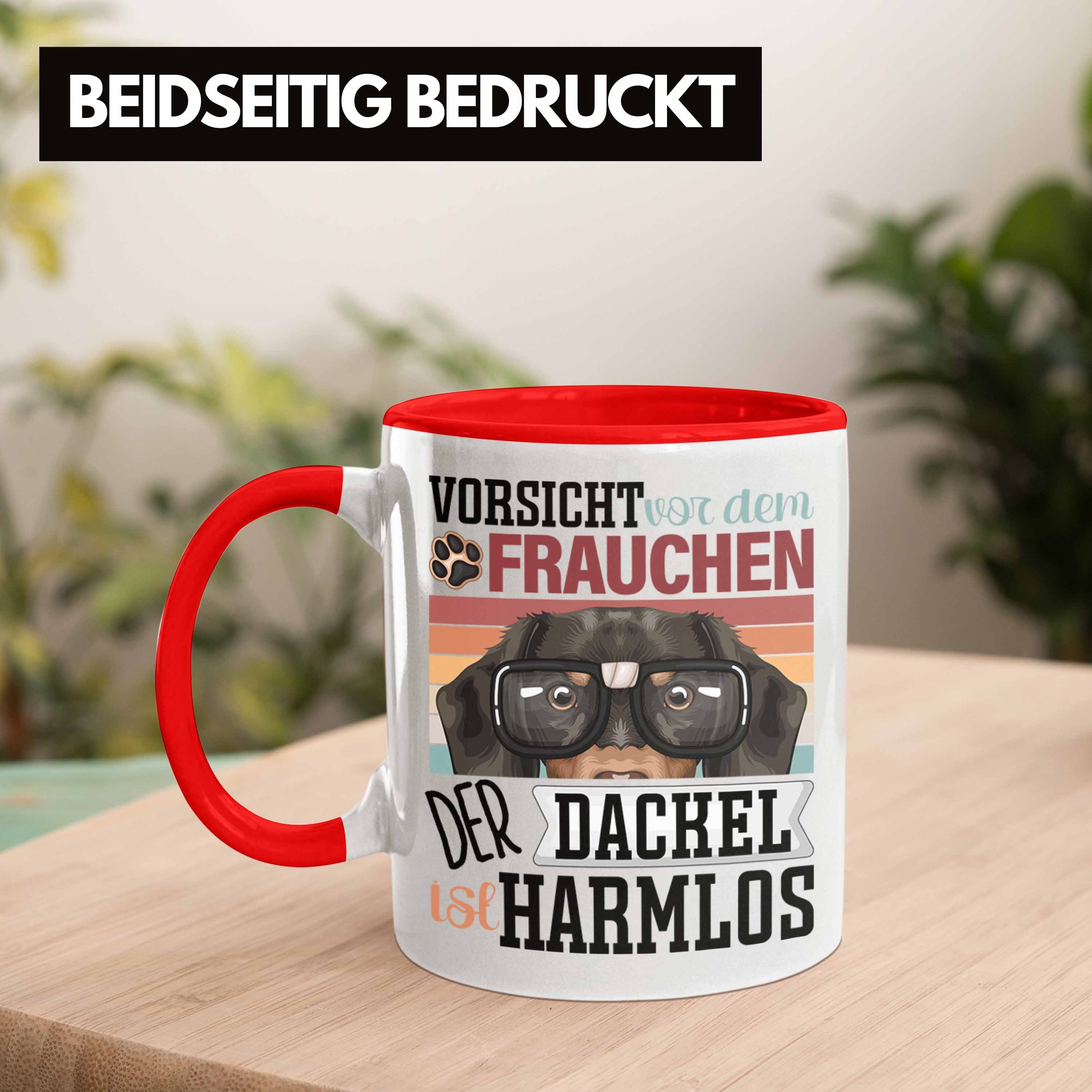 Geschenk Frauchen Geschenkidee Tasse Lustiger Besitzerin Dackel Rot Tasse Spruch Trendation